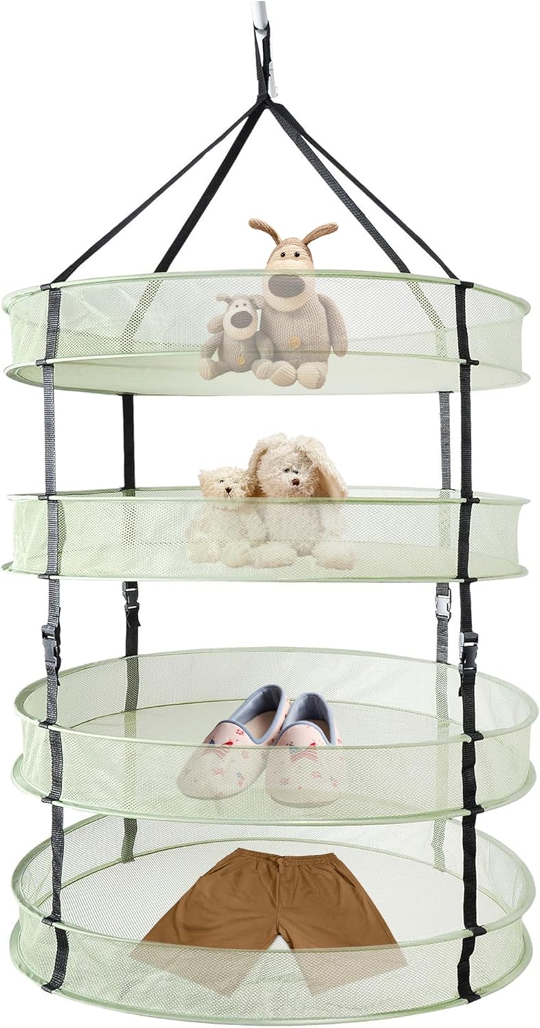 iPower 4-Tier Foldable Collapsible Mesh Clothes Hanging Dryer Drying Rack, Lay fold Flat Dry Hanger for Laundry, Sweater, Swimsuit, Underwear and Toys