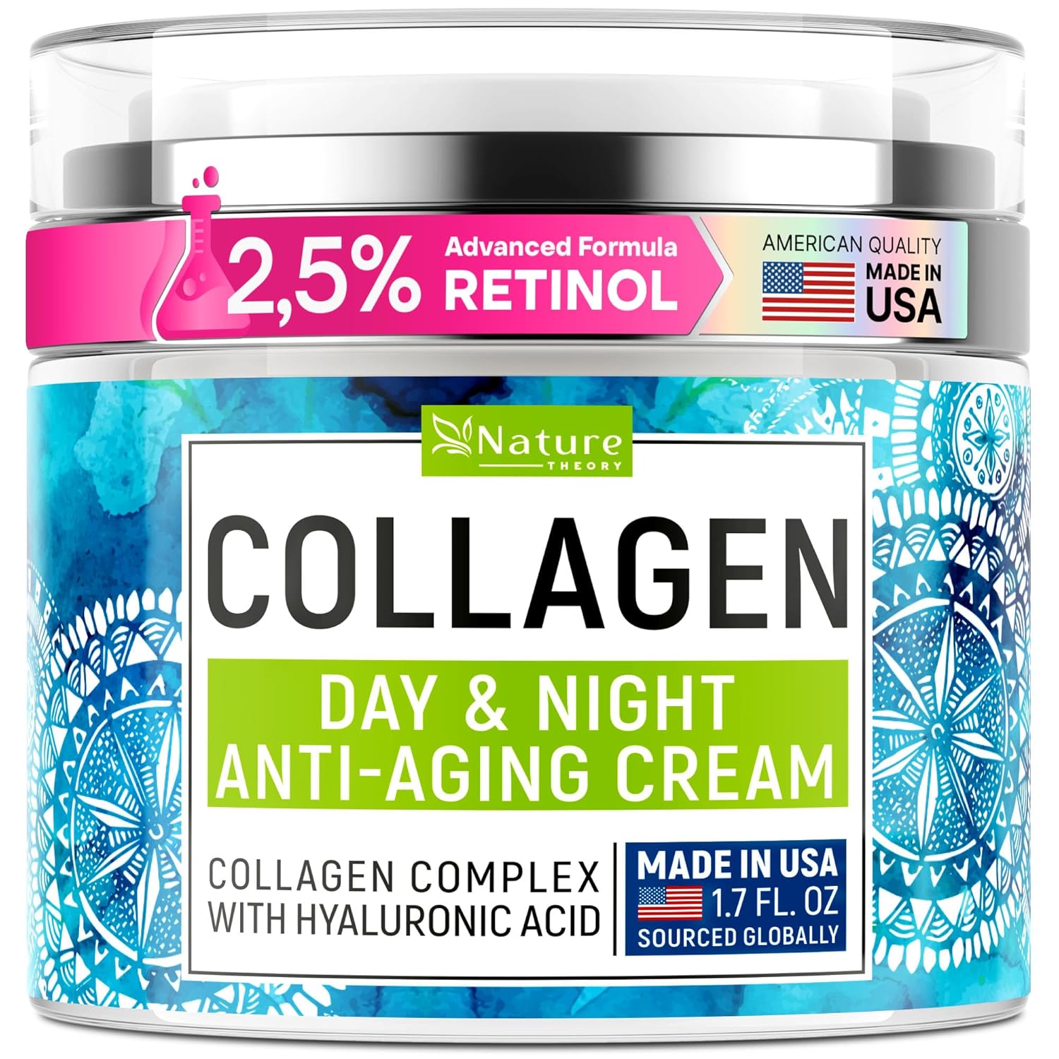 Collagen Cream for Face with Retinol & Hyaluronic Acid - Face Moisturizer for Women & Men - Skin Tightening Cream for Face - Anti Aging Face Cream - Day & Night Moisturizer Face Cream - 1.7oz