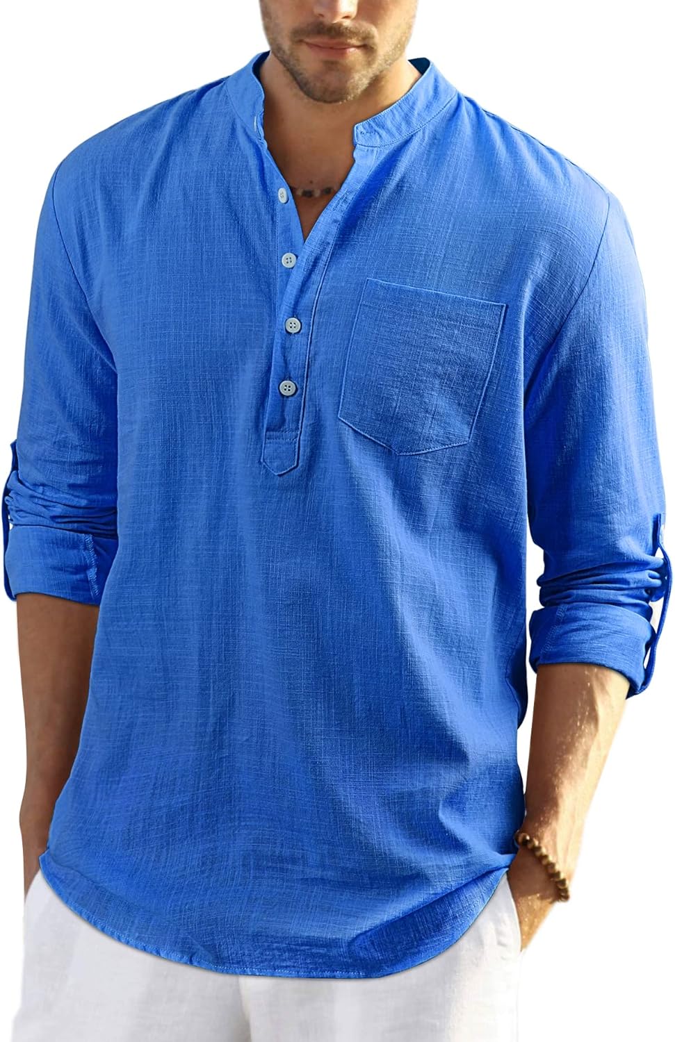 Enlision Mens Casual Cotton Linen Shirt Long Sleeve Button Down Summer Lightweight Henley Shirt Tops