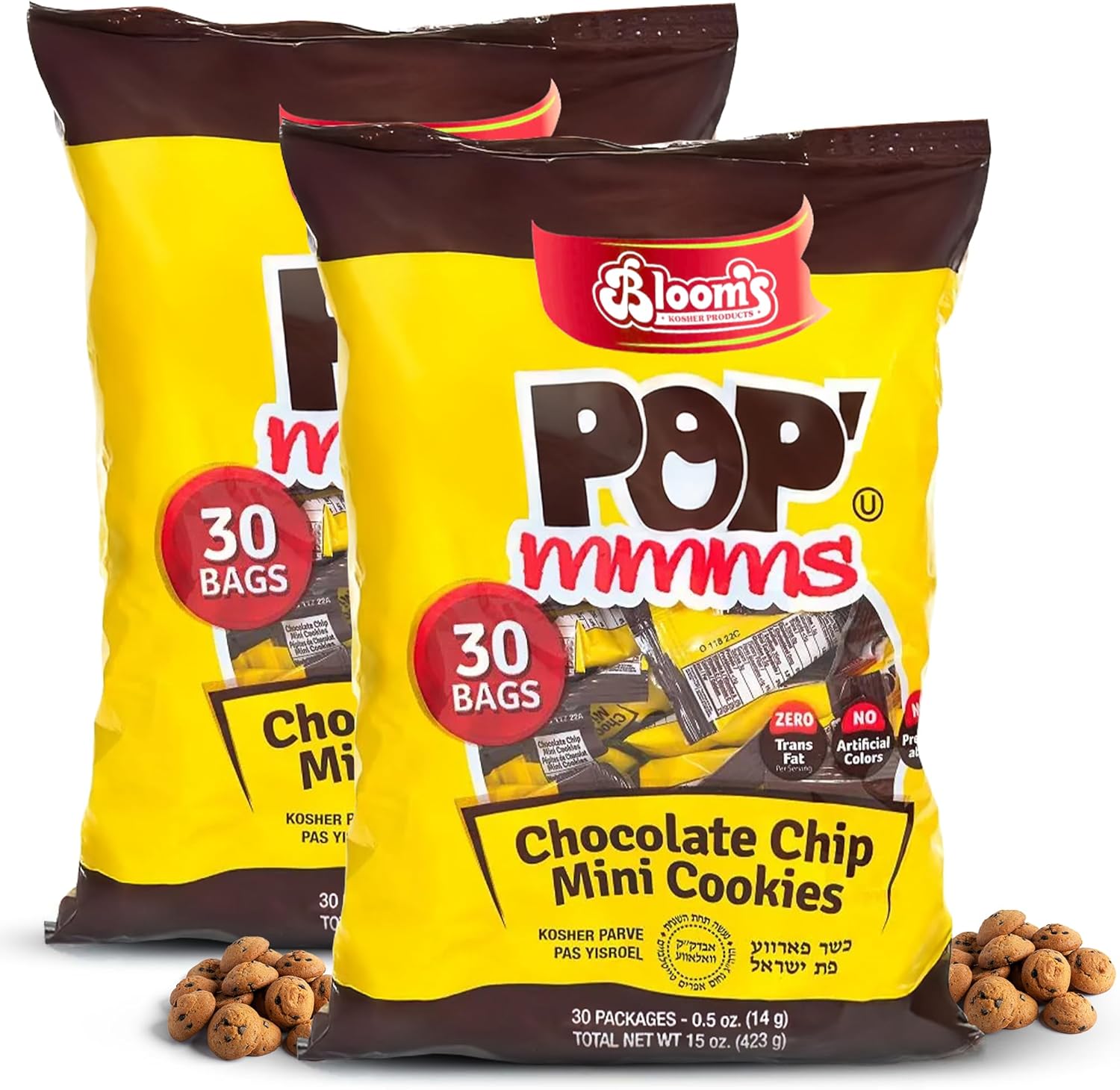 Blooms BLM450 Pop Mmms Mini Chocolate Chip Cookies 15oz Pack of 2 – Crunchy Bite-Sized Cookies w/Real Chocolate Chips – Zero Trans Fat – No Artificial Flavors or Preservatives – Kosher