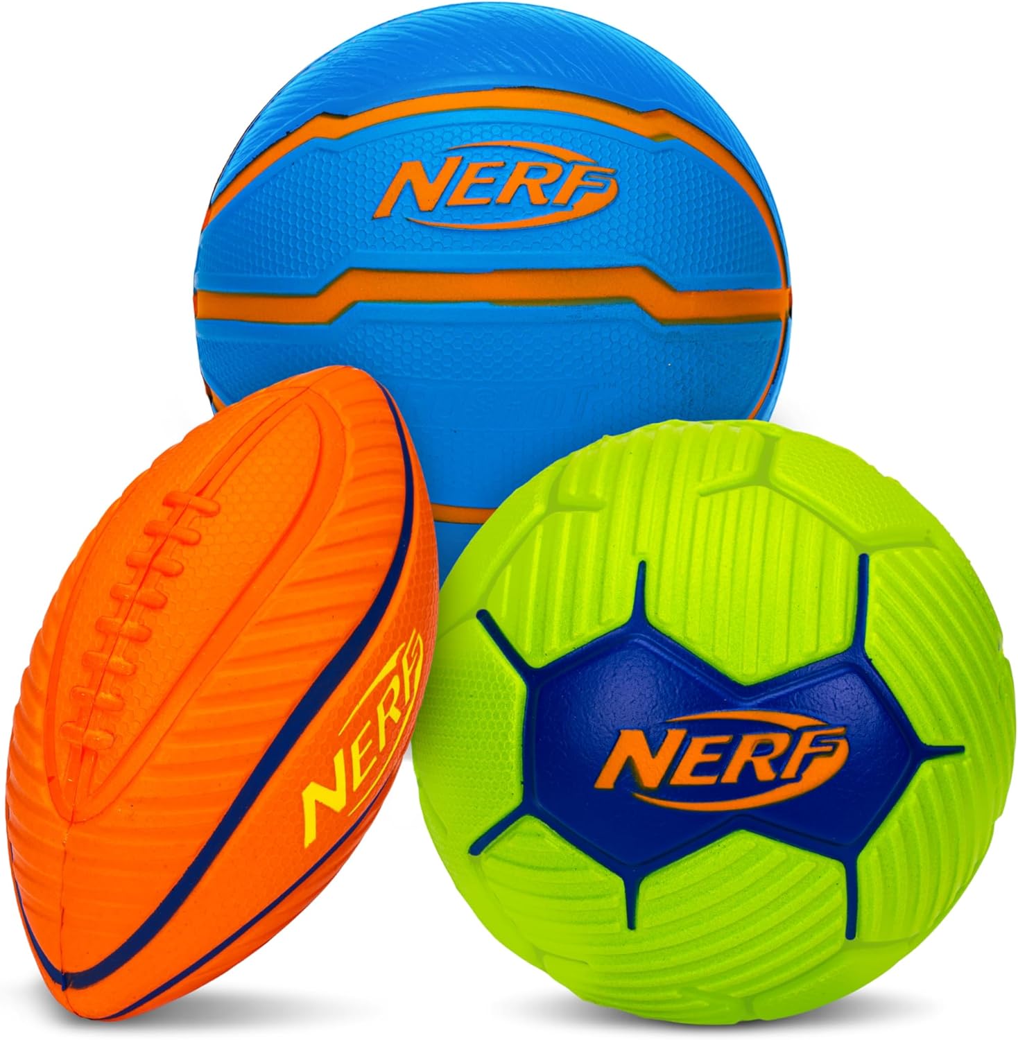 Nerf Mini Foam Sports Ball Set - Foam Football, Soccer Ball + Basketball Set Soft Foam Sports Set for Kids