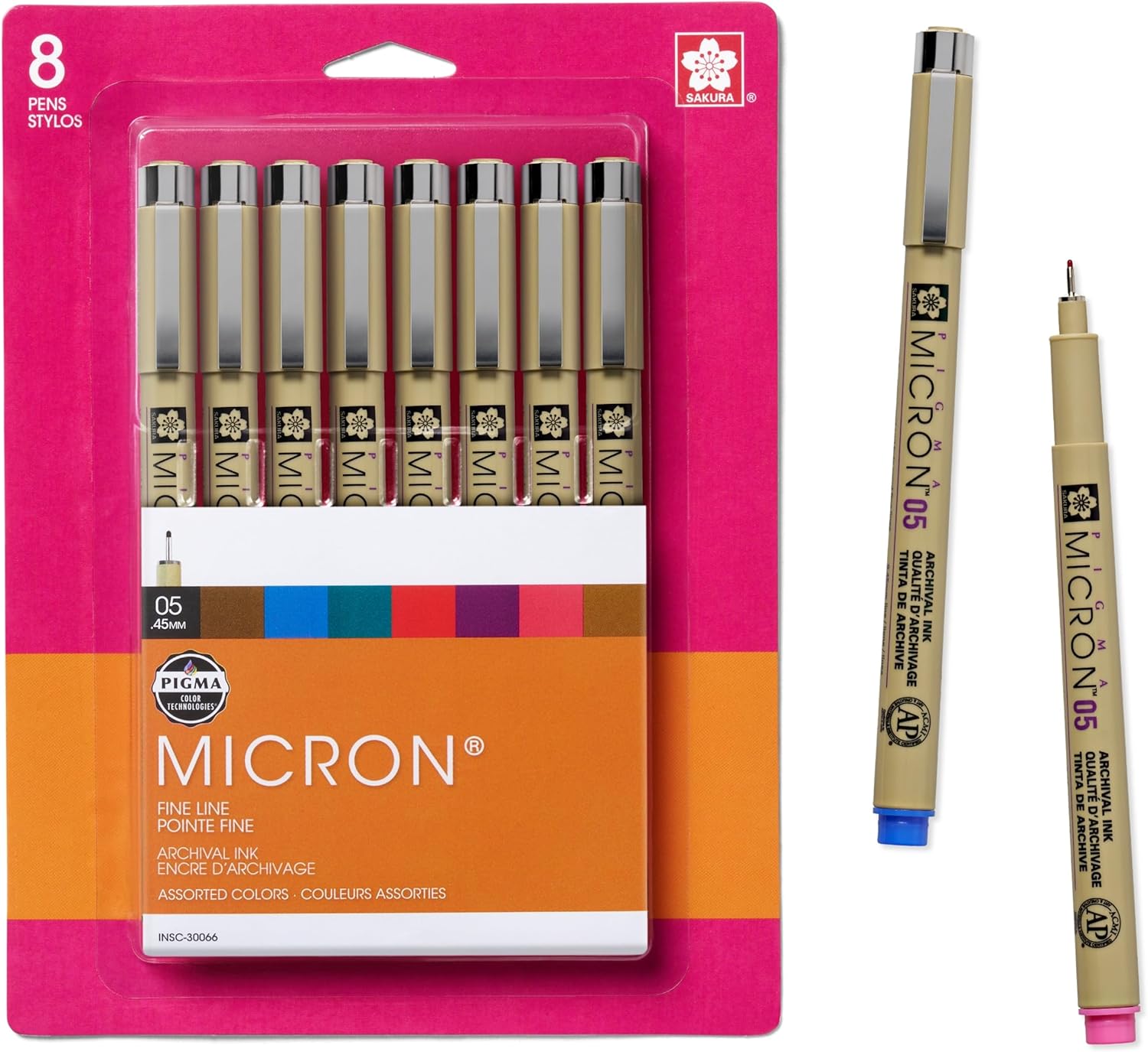 SAKURA Pigma Micron Fineliner Pens - Archival Black, Colored Ink Pens for Writing or Drawing - Holiday Gifts for Artists, Crafters & DIY Gifts Projects - 05 Point Size - 8 Pack
