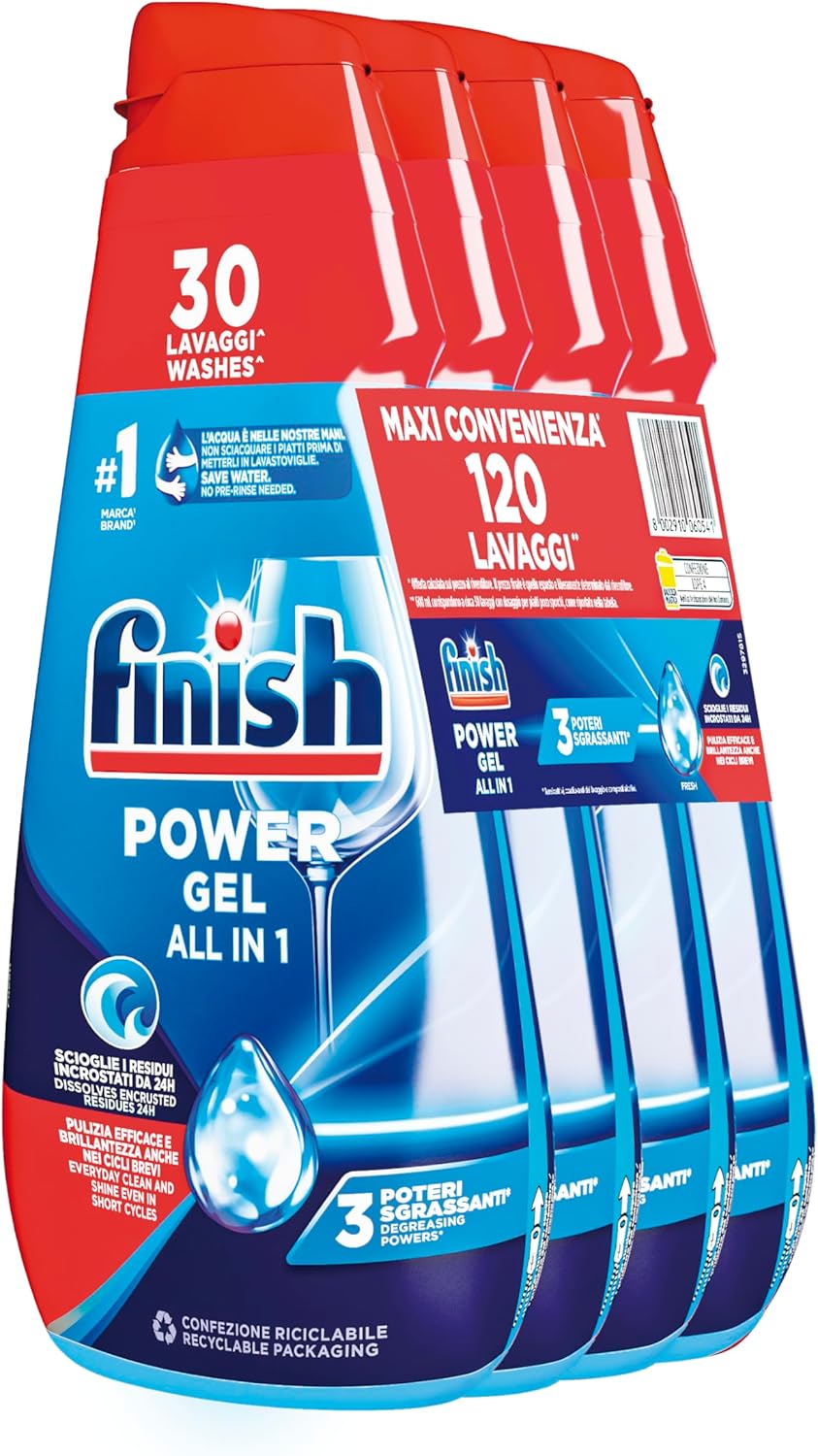 Finish Powergel Fresh Dishwasher Detergent, Gel Dishwasher, 120 Washes, 4 Packs of 30 Dishwashers Liquid Washes