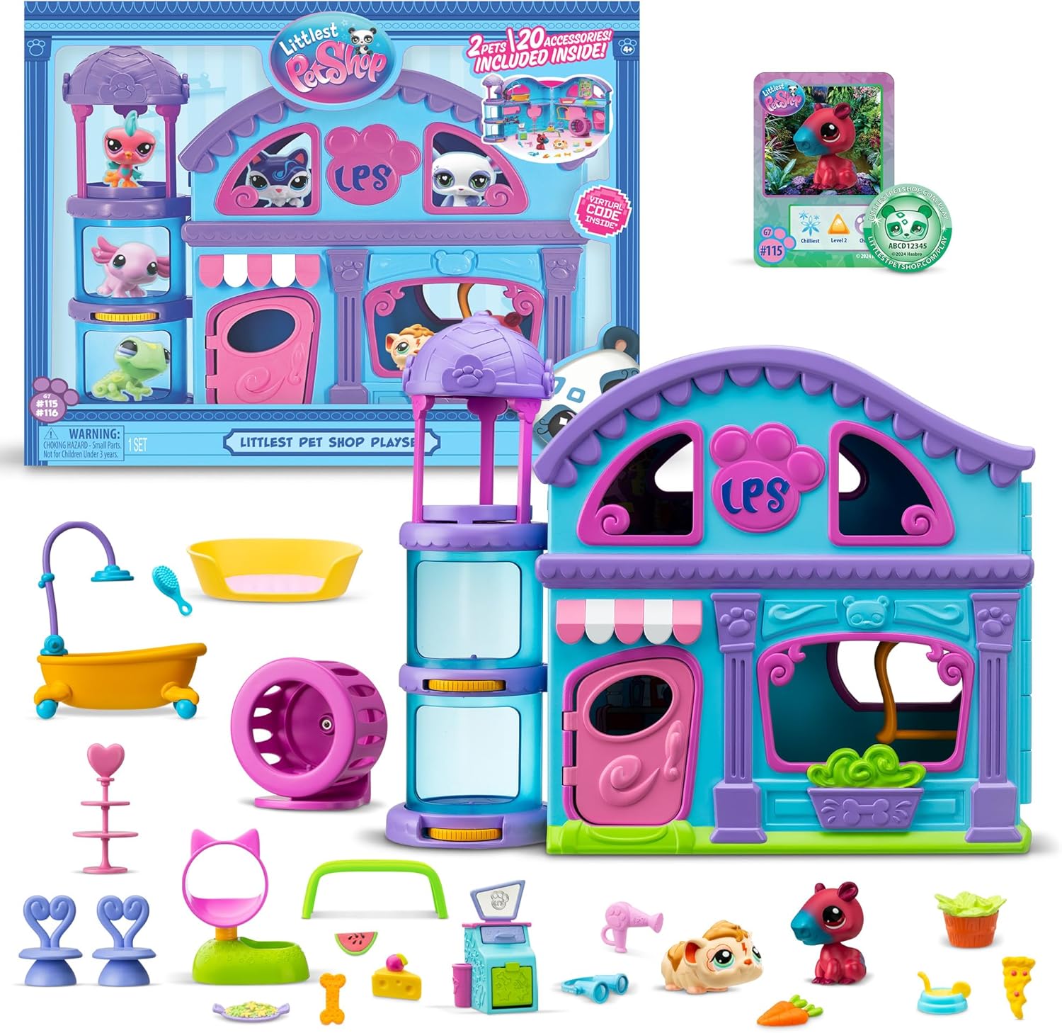 Littlest Pet Shop Series 2 Pet Shop Playset | LPS Playset With 2 Pet Mini Figures 20 Accessories 1 Collector Card And 1 Virtual Code | Animal Collectable Kids Toys For Girls And Boys