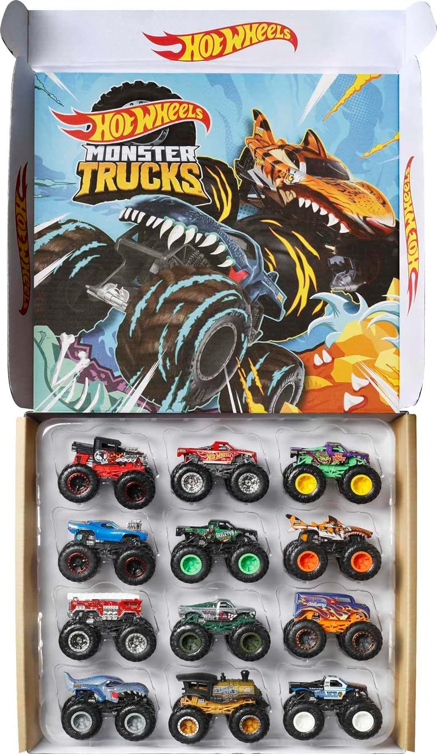 Hot Wheels Monster Trucks 1:64 Scale Die-Cast Ultimate Chaos 12 Pack Toy Vehicles for Kids Ages 3 years and older