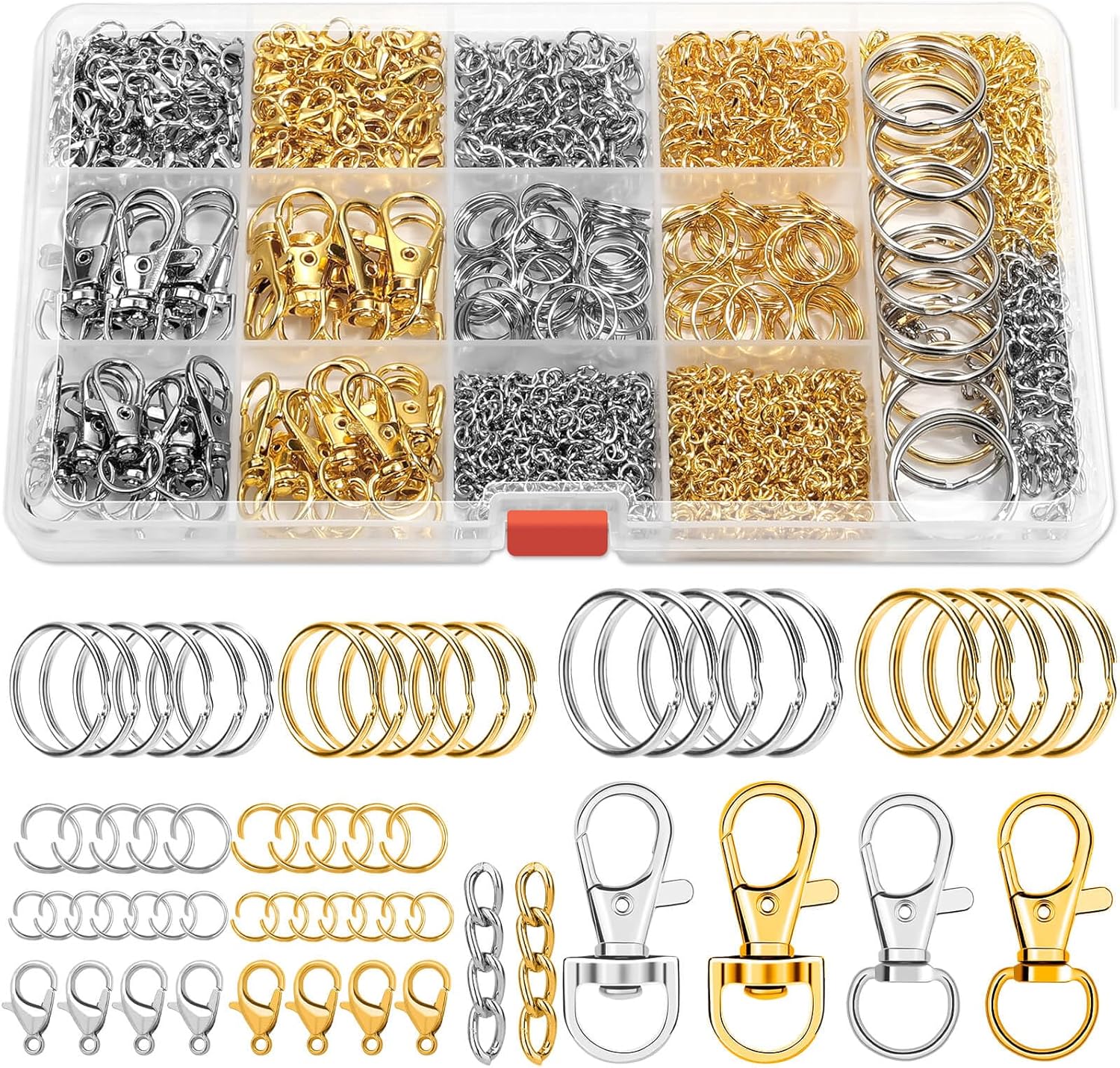 PAXCOO 990PCS Keychain Making Kit, Keychain Craft Supplies Including Key Chain Hooks, Lobster Clasps, Key Rings and Jump Rings for Key Chain Making and Jewelry Making