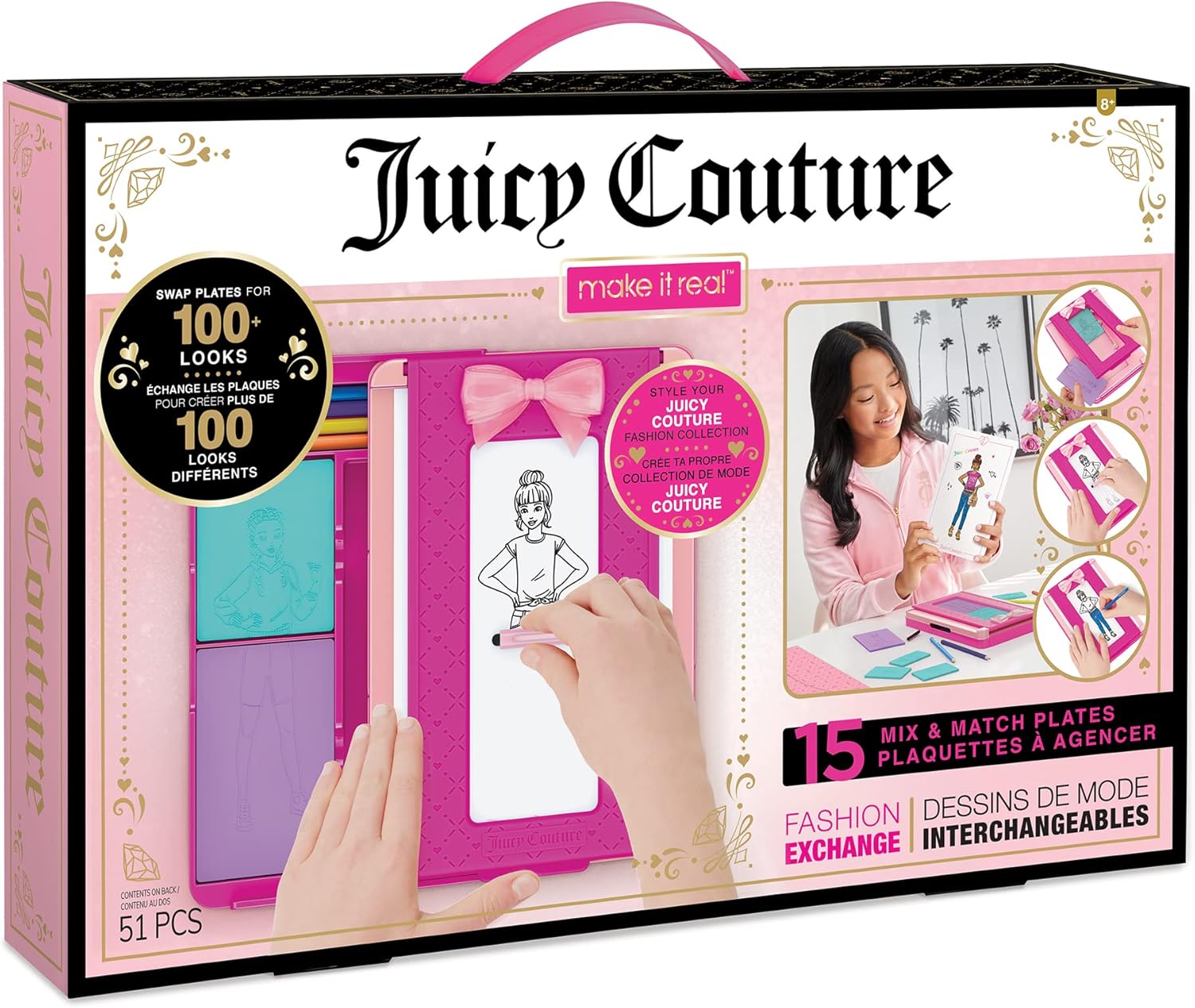 Make It Real Juicy Couture Fashion Exchange - Fashion Design Kit for Kids - Art Set with Scratch Plates, Stickers, Coloured Pencils & More - Gifts for Girls