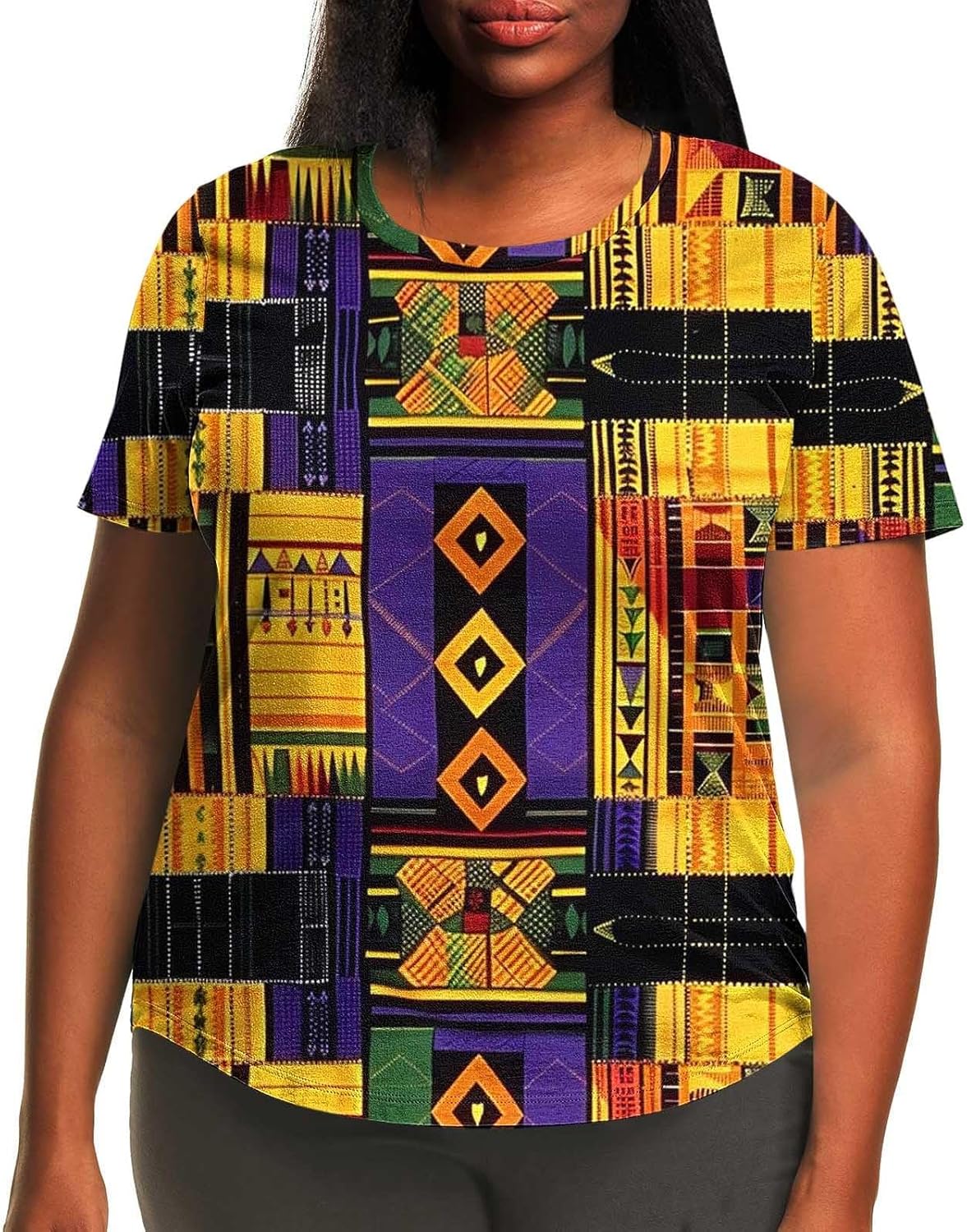 African American Graphic T Shirt for Women Afro Girl Print Short Sleeve Tunic Blouse Casual Summer Plus Size Top
