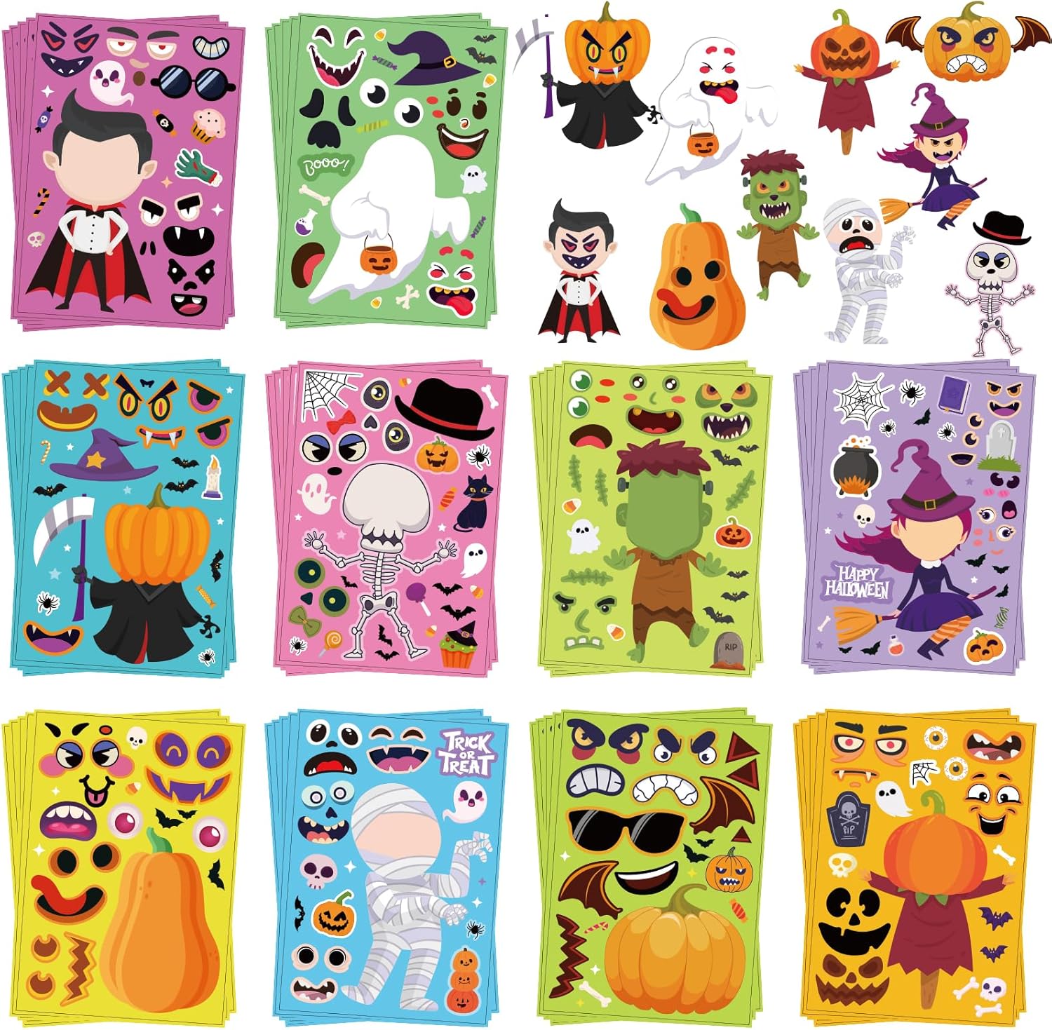 Halloween Stickers for Kids 50 Sheets, Halloween Party Games Stickers, DIY Halloween Crafts Make a Face Halloween Stickers, Kids Halloween Toys Gifts Treats Decorations Activities Party Favors