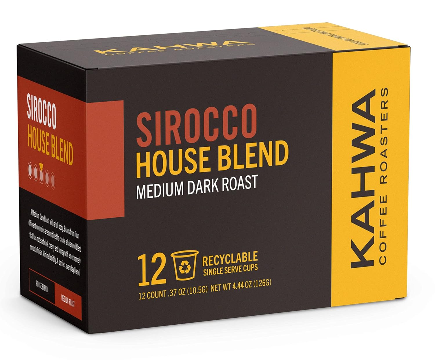 Kahwa Coffee Sirocco Medium Dark Roast House Blend, Single-Serve Coffee Pods for Keurig Brewers, 12 pods