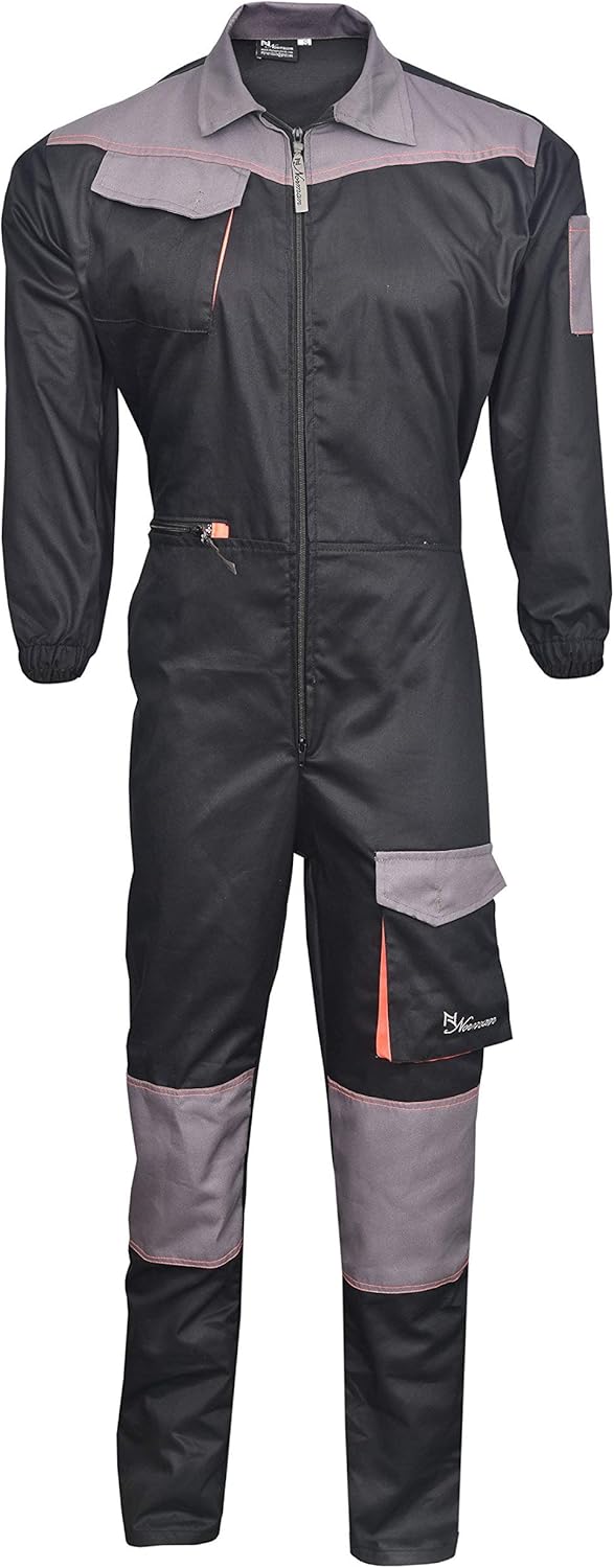 NORMAN Black/Grey Men's Work Wear Overalls Boiler Suit Coveralls Mechanics Boilersuit