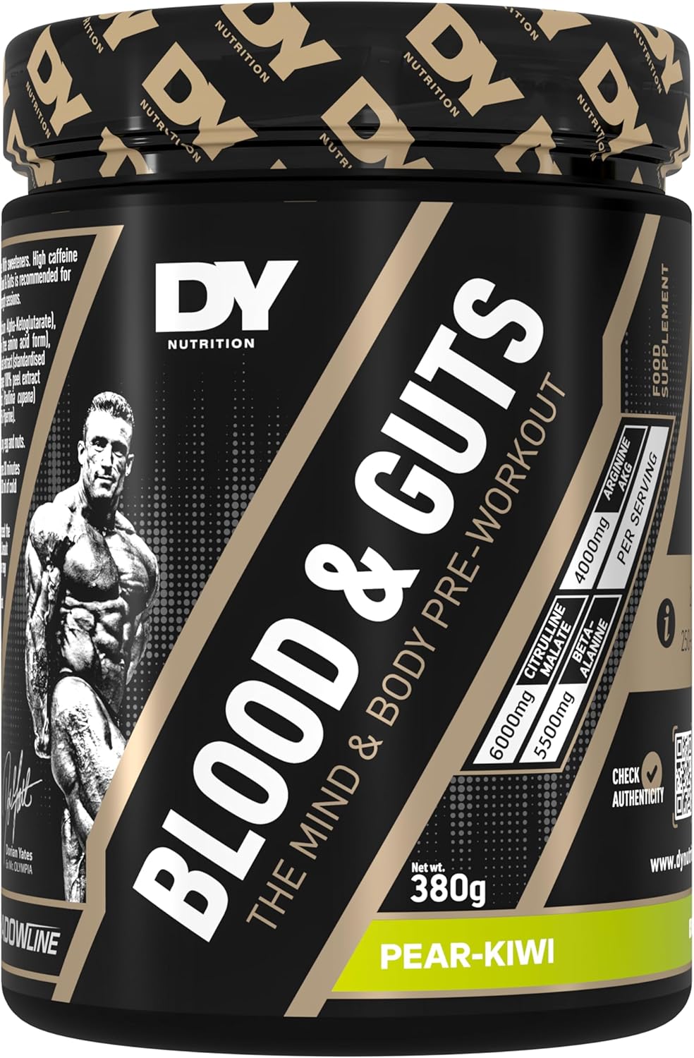 DY Nutrition - Blood and Guts Pre Workout Powder, 380g (Pear Kiwi) - High Strength Preworkout with 350mg Caffeine, Citrulline Malate, Beta Alanine, Arginine AKG, L-Tyrosine, Vitamin B3 for Men & Women