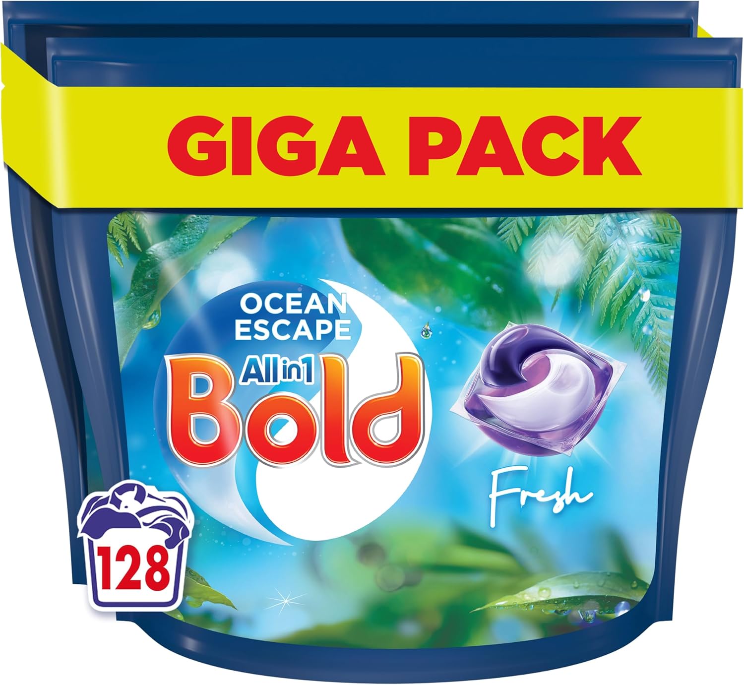 Bold All-in-1 PODS, Washing Liquid Detergent Tablets / Capsules 128 Washes (64X2) Ocean Escape, Washing Detergent For Brilliant Cleaning With Built-In Fabric Softener
