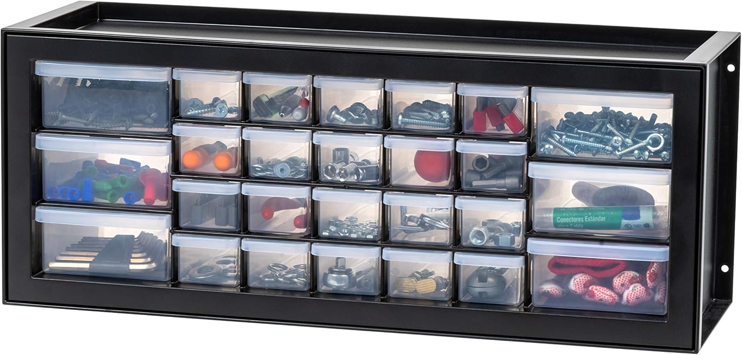 IRIS USA Plastic Drawer Storage Organizer, 26-Drawer Teacher Toolbox Bead Small Parts Organizer Cabinet for Hardware Crafts Nuts Bolts Tools Sticker Home Business Scrapbook Art Hobby Garage - Black
