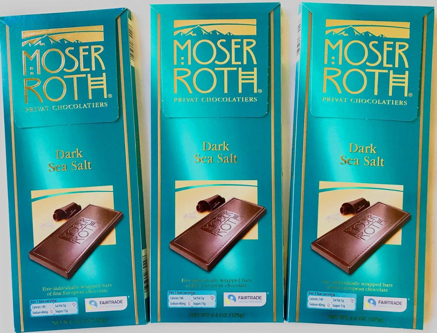 Moser Roth German Dark Chocolate/Sea Salt, Lot of (3) Bars 4.4 oz each