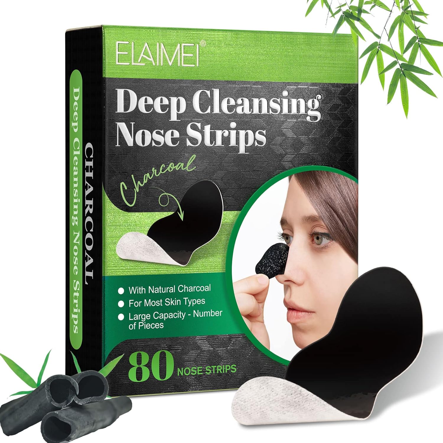 Blackhead Remover Pore Strips, 80 Counts Charcoal Deep Cleansing Nose Strips for Blackhead Removal and Pore Unclogging, Nose Blackhead Remover Strips, Black Head Remover for Women & Men