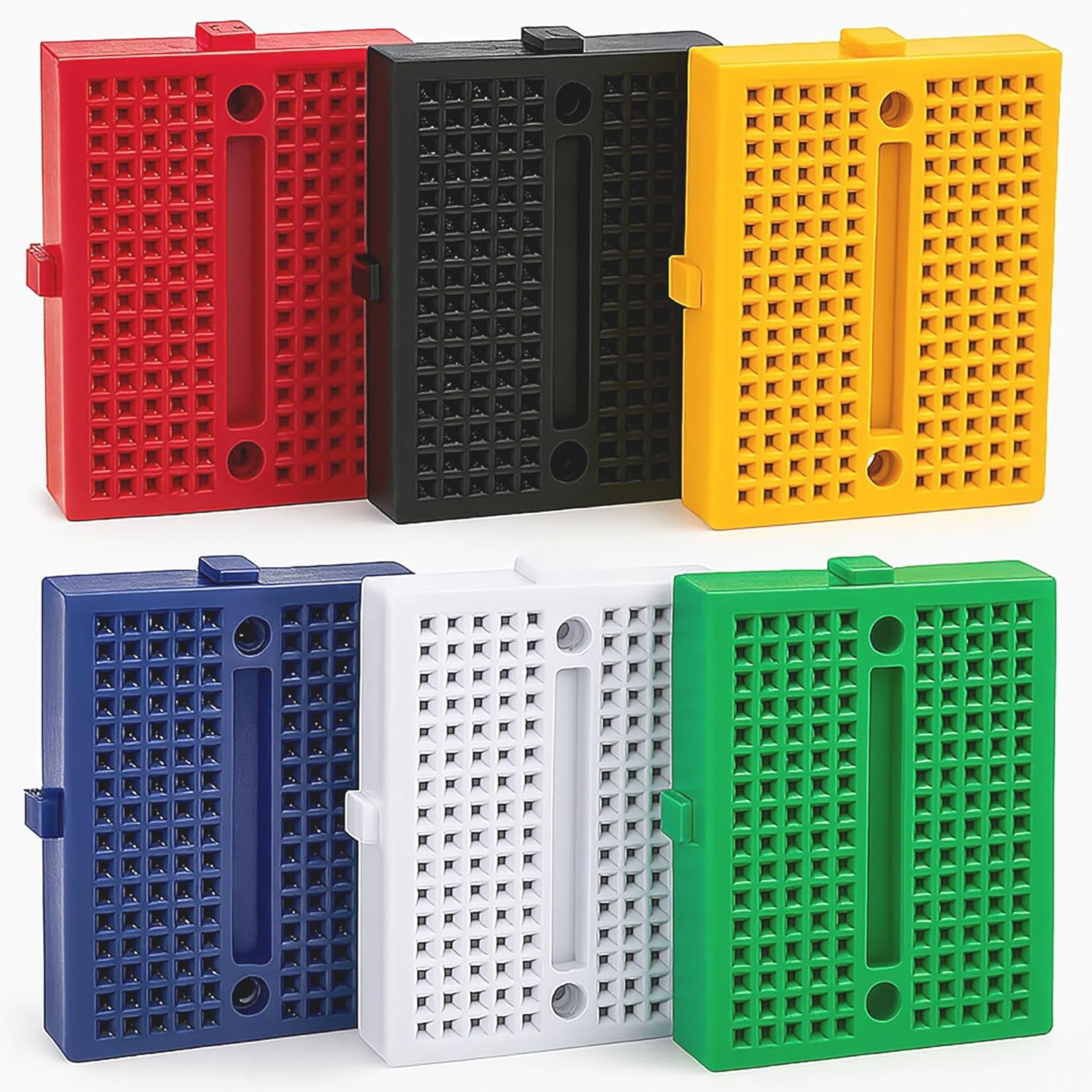 UMTMedia® 6 X Mixed Mini 170 Tie Point Solderless Breadboard Kit Yellow, Green, White, Black, Blue, Red Double Sided Tape For Arduino and Raspberry PI Projects