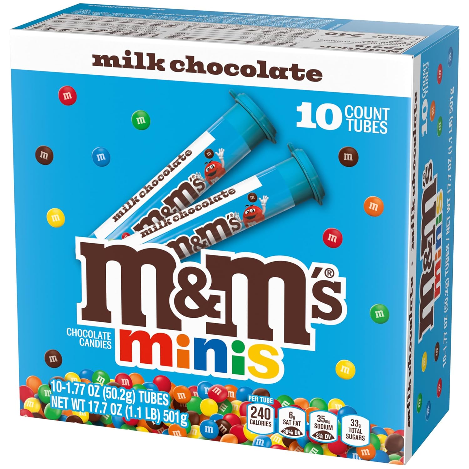 M&M's Minis Milk Chocolate Candy Tubes - 10 Ct Bulk Box