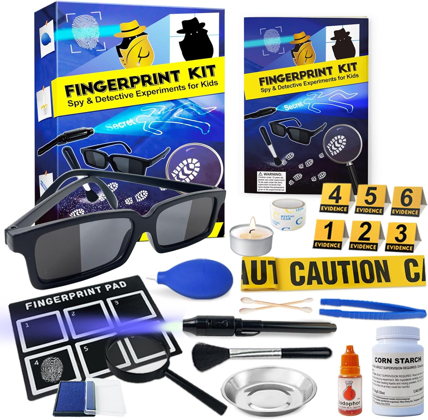 UNGLINGA Kids Spy Kit Detective Fingerprint Toys Gifts for 4 5 6 7 8 9 10 Years Old Boys Girls, Science Experiments Learning Educational Fingerprint Kit with Spy Glasses Detective Tools