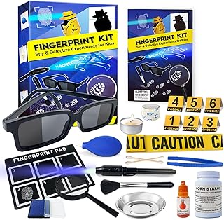 UNGLINGA Kids Spy Kit Detective Fingerprint Toys Gifts for 4 5 6 7 8 9 10 Years Old Boys Girls, Science Experiments Learning Educational Fingerprint Kit with Spy Glasses Detective Tools
