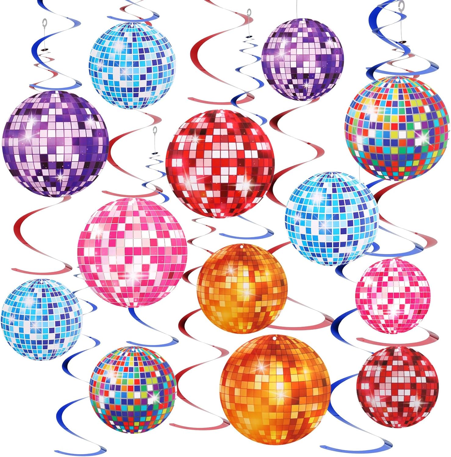 36Pcs Disco Ball Decorations, Disco Party Decor 70s Disco Ball Hanging Swirls Disco Party Hanging Streamer Colorful Ceiling Decor for Retro Disco Fever Party Birthday Party Favors Supplies