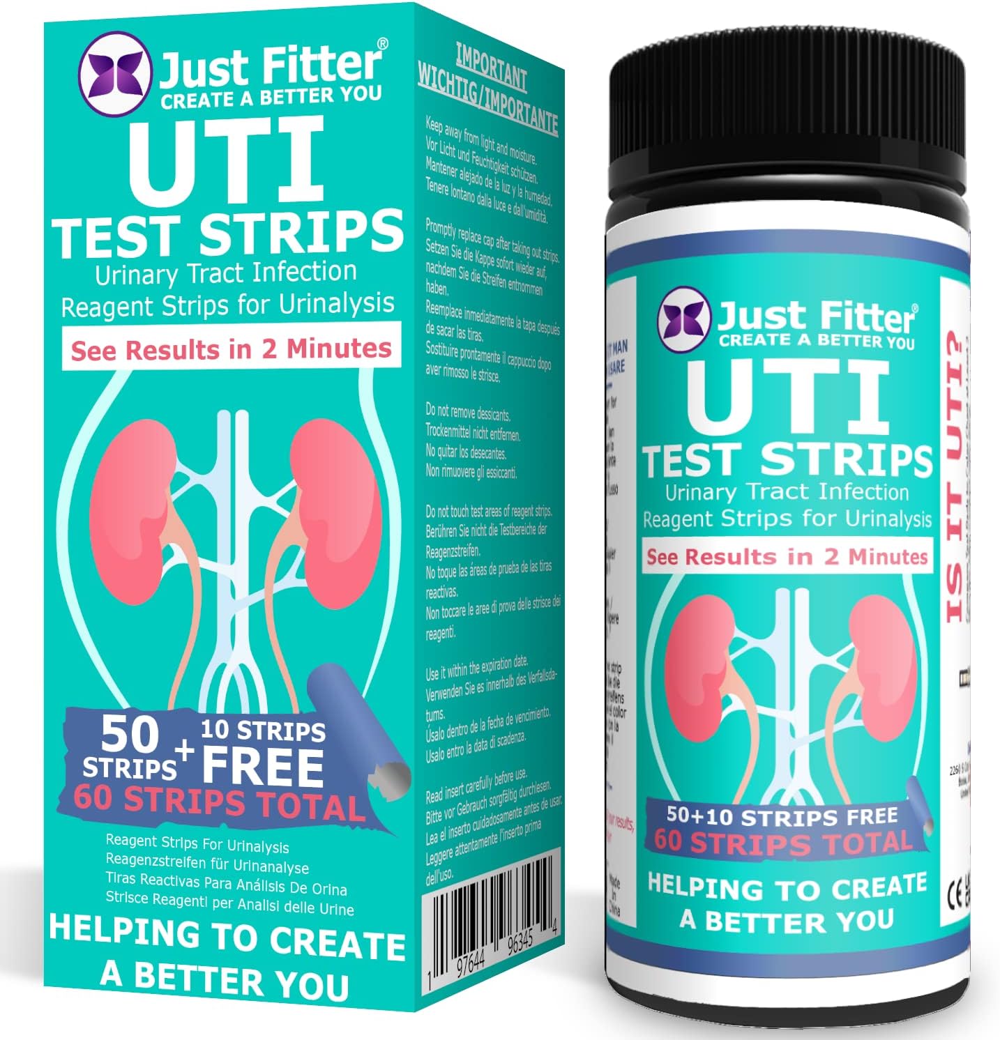 UTI Urine Test Strips. Urinary Tract Infection Strip. Simple, Fast and Accurate Results. Urinalysis Home Testing Stick Kit for Nitrite and Leukocytes.