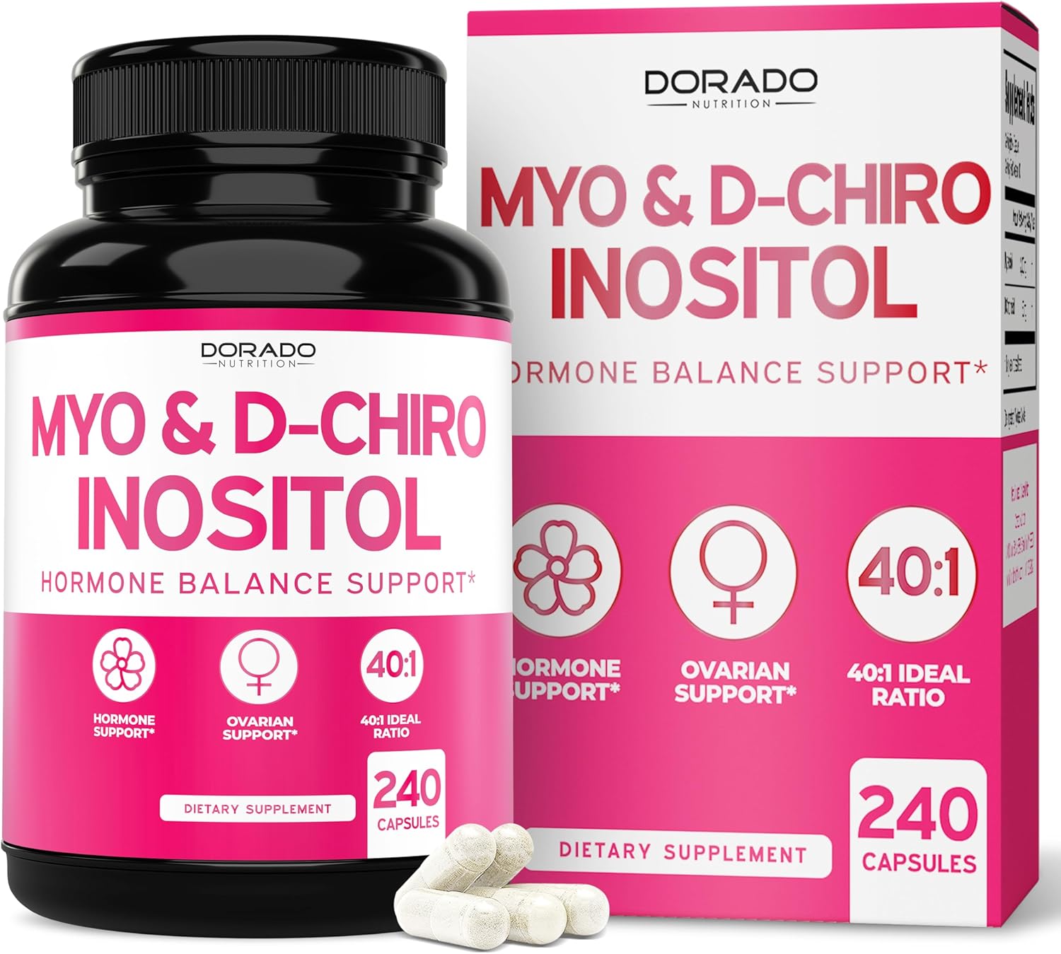 Myo-Inositol & D-Chiro Inositol Supplement For Women (240 Capsules, 2050mg Per Serving Ideal 40:1 Ratio Myo Inositol) Hormone Balance for Women - Third Party Tested, Vegan Safe & USA Made - 240 Count