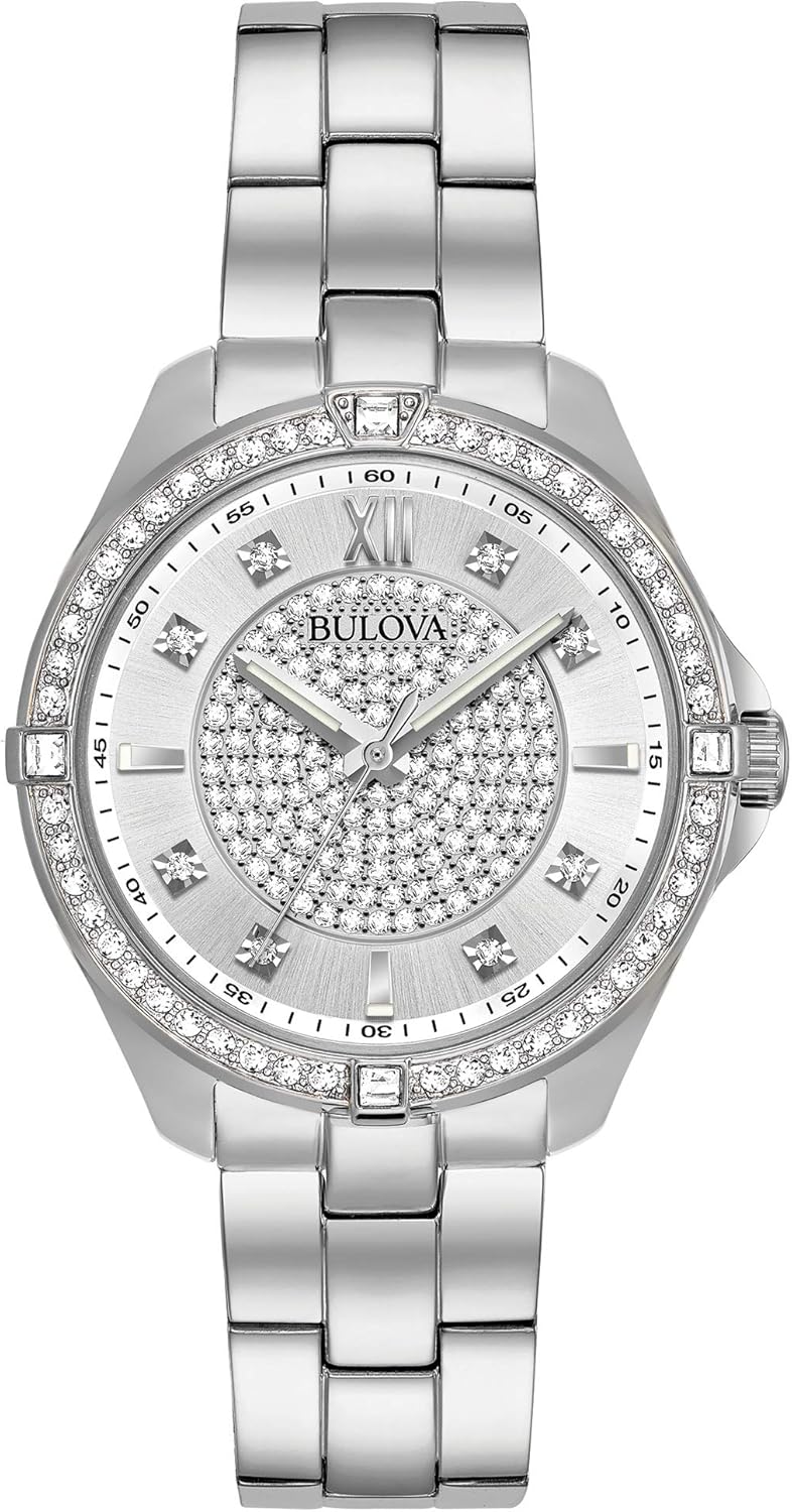 Bulova Ladies' Classic Crystal Stainless Steel 2-Hand Quartz Watch, Pave Dial Style: 96L236