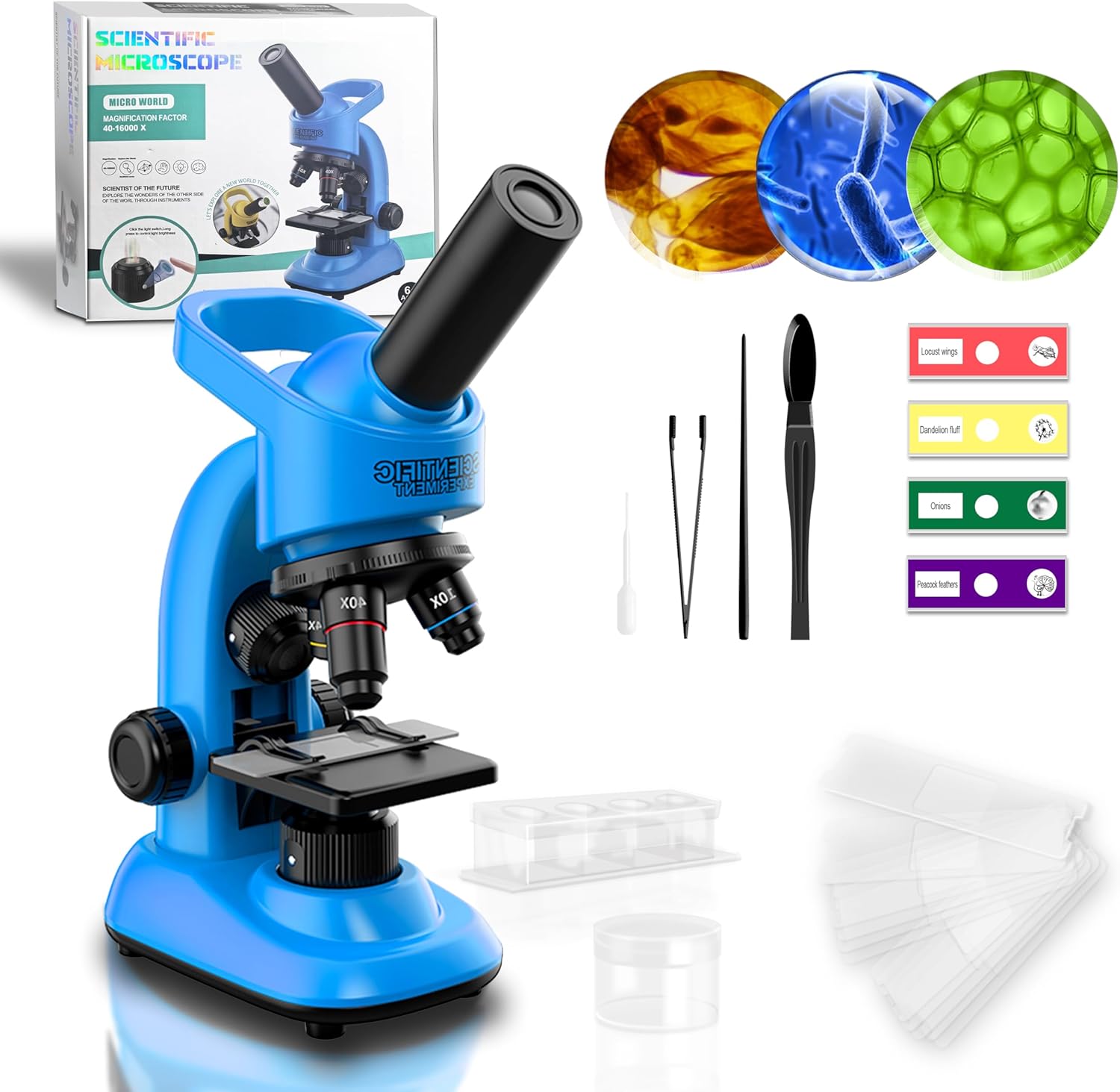 Kids Microscope,40-1600x Microscope Kit for Kids Beginners Children,STEM Kit,Prepared Slides,LED Light and Configured Various Operating Tools- Science Experiment Toy for Kids Ages 6-12