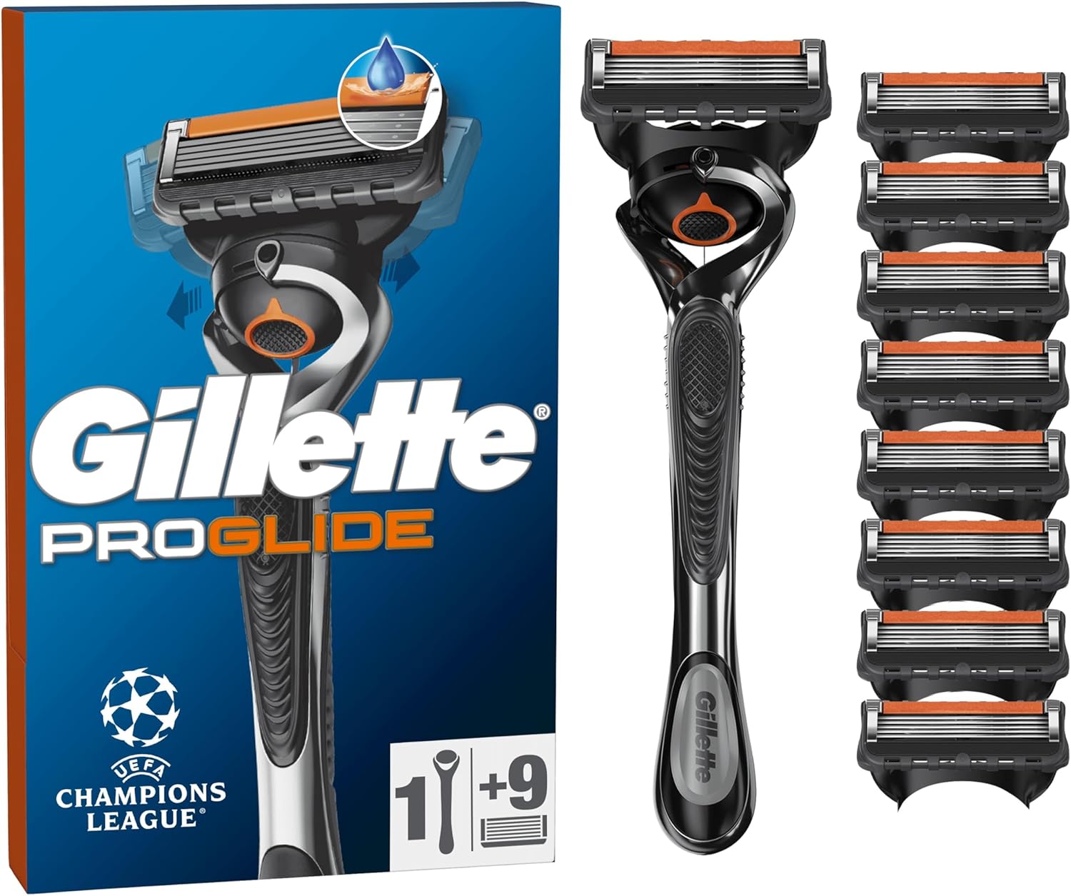 Gillette ProGlide Razor for Men, 1 Gillette Razor, 9 Blade Refills