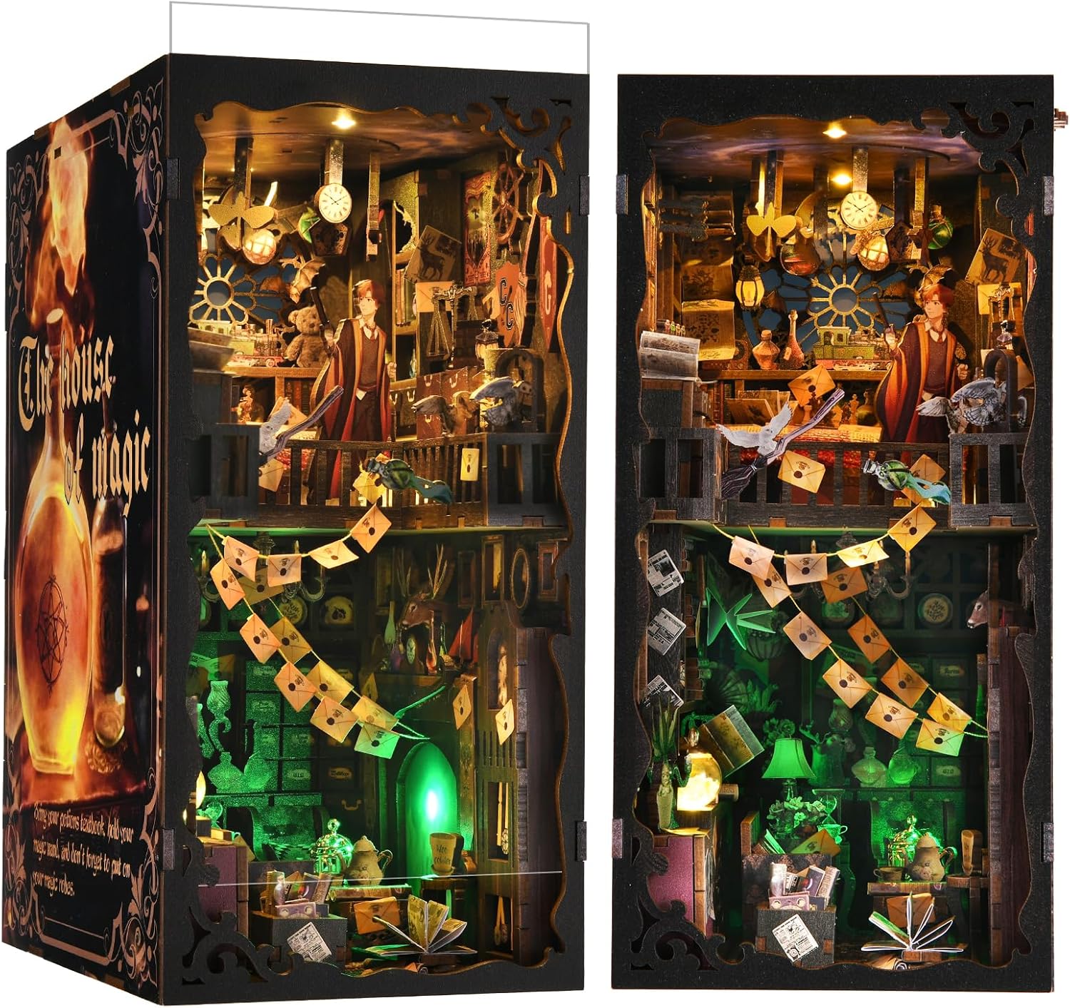 DIY Book Nook Kit, Miniature House Dollhouse Kit for Adult and Teens, Book Nook Kits for Adults, Booknook Bookend Alley Model Build with Dust Cover