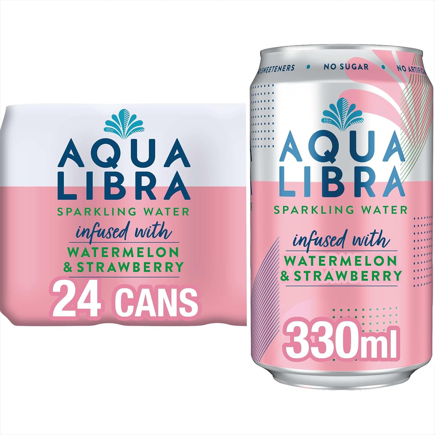 Aqua Libra Sparkling Water, Sugar Free Fruit Water, No Sugar, No Calories, Watermelon & Strawberry, 330 ml, Pack of 24 Cans