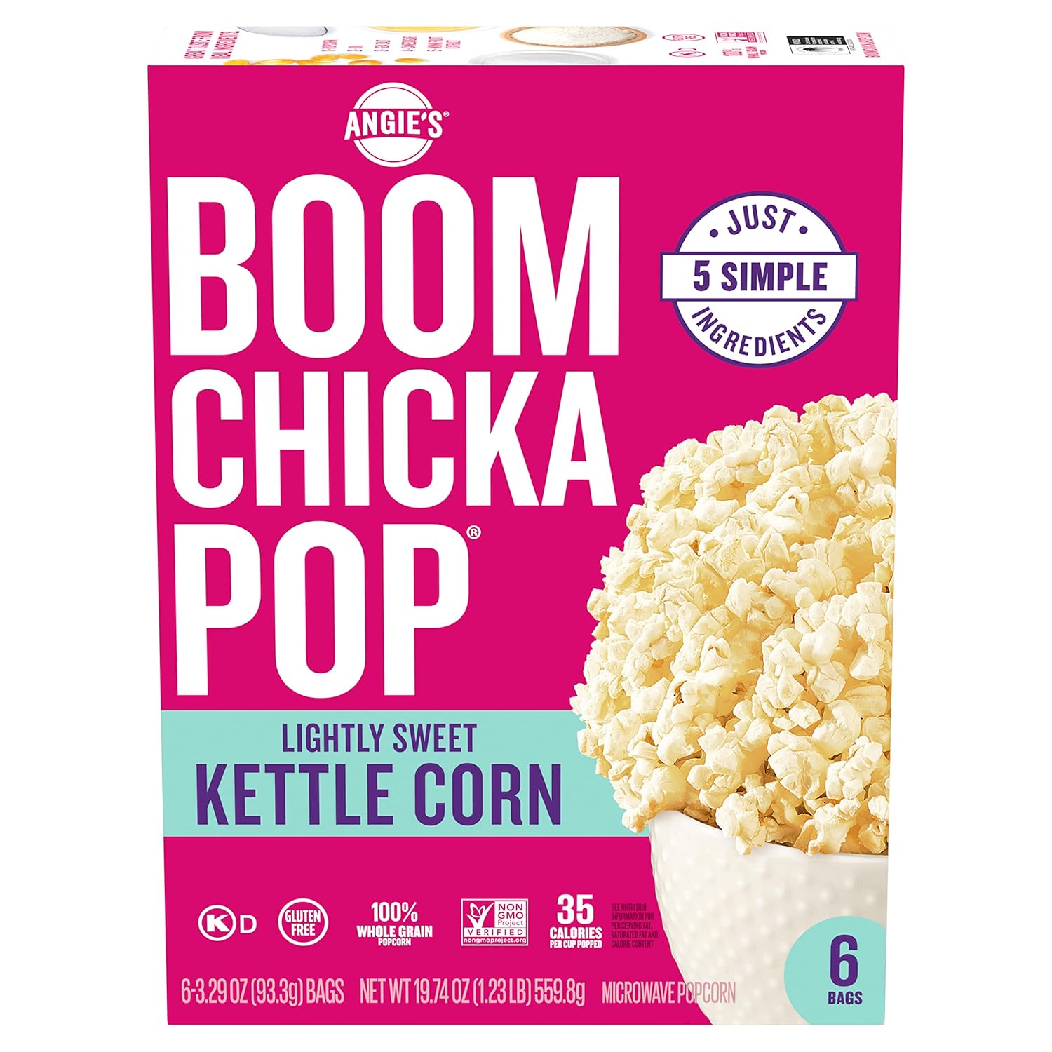Angie's BOOMCHICKAPOP Lightly Sweet Kettle Corn Microwave Popcorn, (6) 3.29 oz. bags