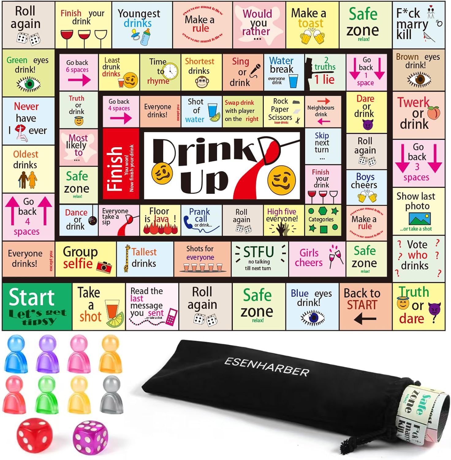 Drink Up Board Game, Drinking Games for Adults, Ideal for Girls Night Out, Adult Games for Game Night, Party Games (2-8 Players, Age 21+)