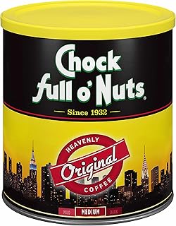 Chock Full o’Nuts Original Roast, Medium Roast Ground Coffee – Gourmet Coffee Beans – Smooth, Full-Bodied and Rich Coffee (30.5 Oz. Can)