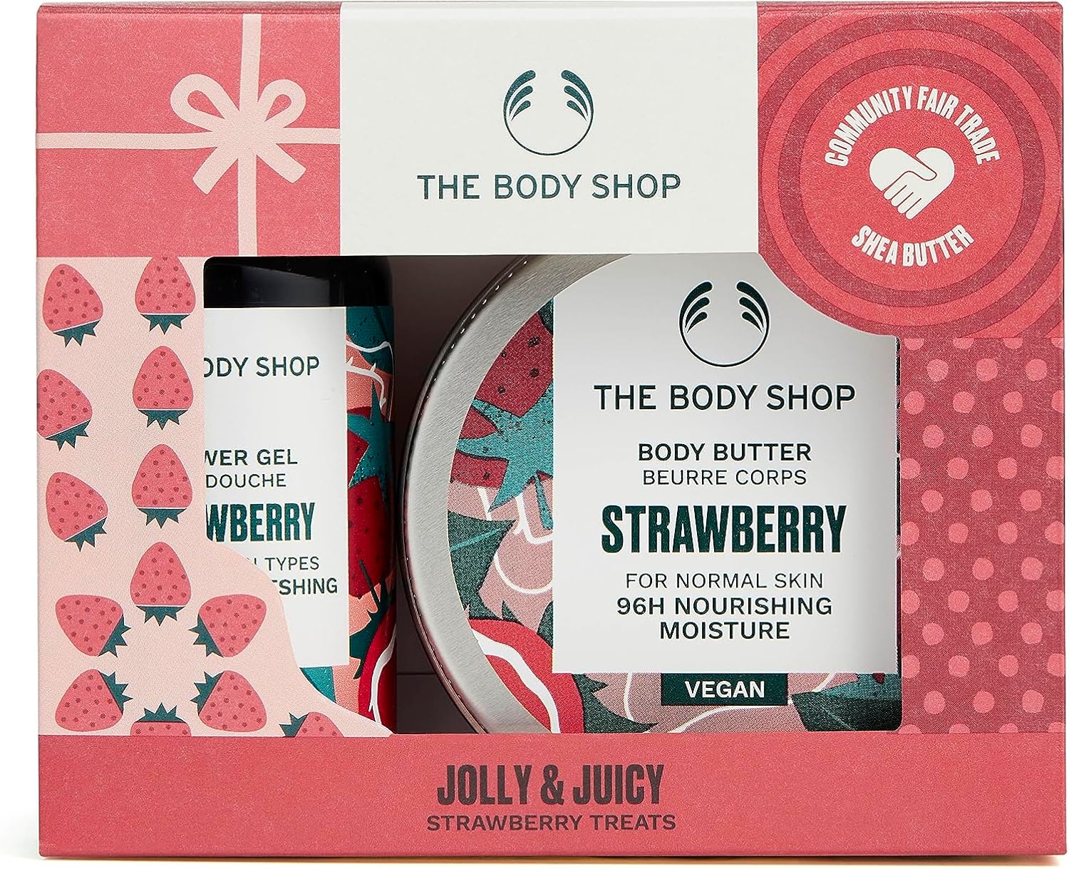 The Body Shop Jolly & Juicy Strawberry Treats Body Care Holiday Gift Set, Vegan, 2-Piece Set