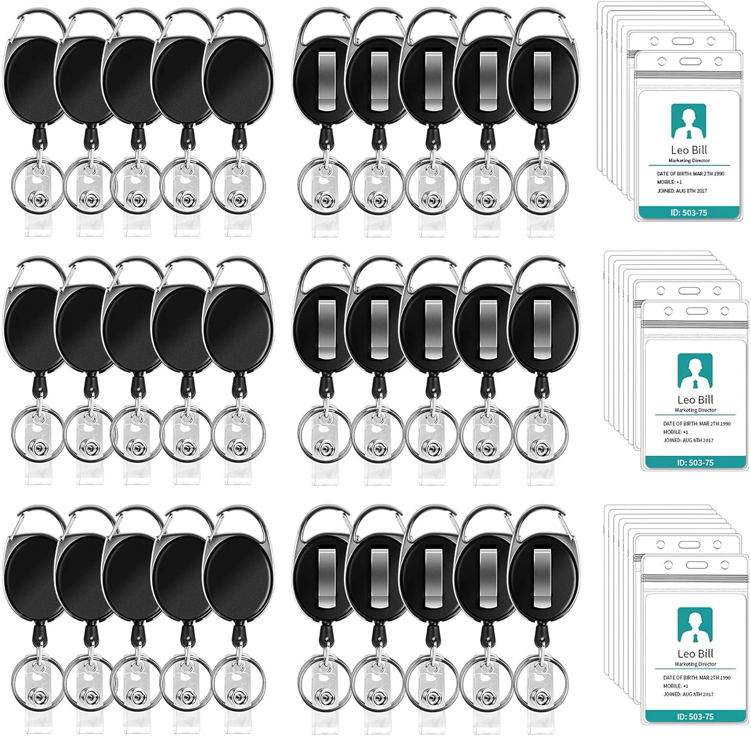 Puroma 30 Pack Badge Holder with Carabiner Badge Reel and Clip Retractable Heavy Duty, Clear ID badge holder with Waterproof Vertical Lanyard, Name Badge Holders with Key Ring for Card Holder Keychain