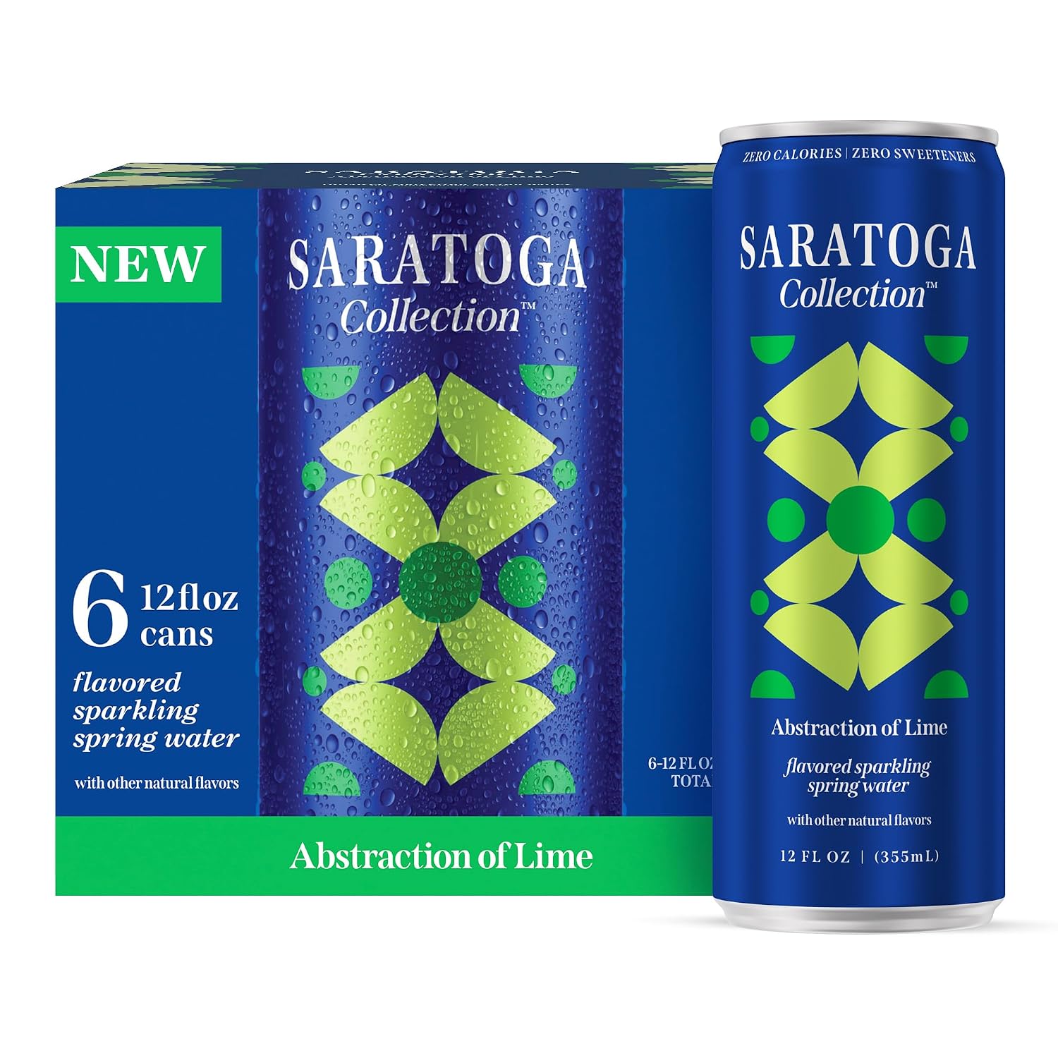 Saratoga Collection Flavored Sparkling Spring Water, Abstraction of Lime - Lime Flavored (6-Pack) - Zero Calories, Zero Sweeteners & No Artificial Sweeteners or Colors - 12 Fl Oz Aluminum Cans