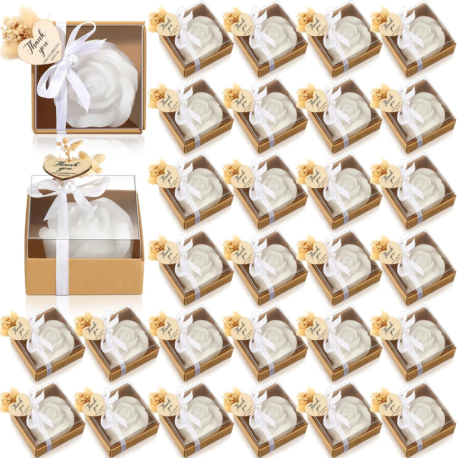 Threlaco 50 Sets Wedding Rose Candles Favor Bulk Bridal Shower Gifts for Guest Thank You Souvenirs Candle Favors for Bridal Shower Baby Shower Party Engagement Banquet Gifts