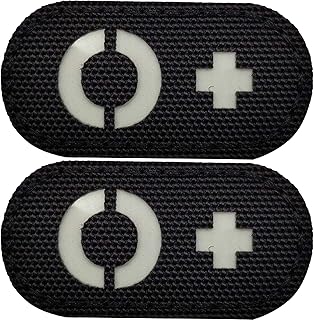 2 Pack Glow Dark Blood Type O Positive POS Reflective Patches, Emblem Tactical Morale Military Badges with Hook Loop Fastener Backing