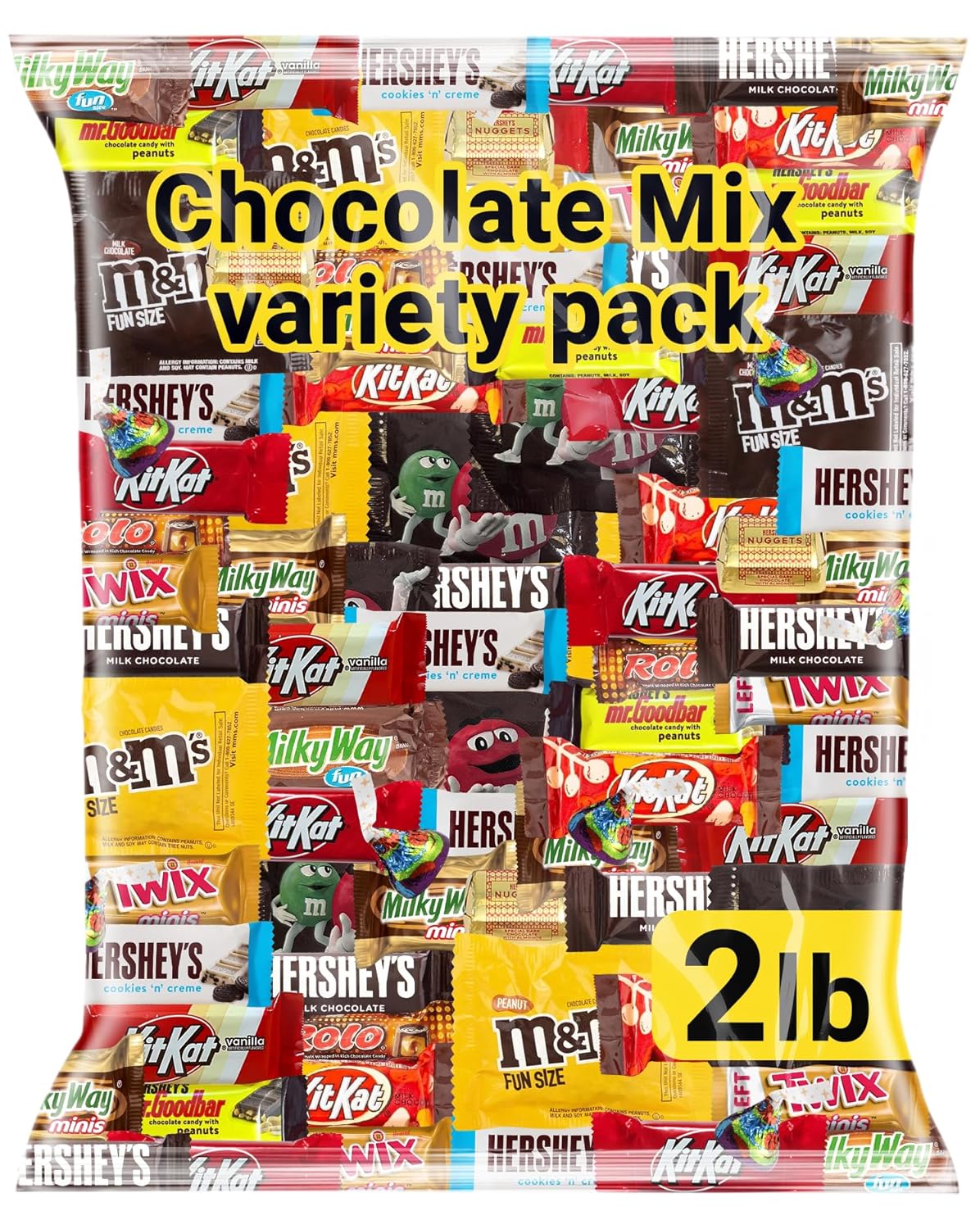 Chocolate Assorted Bulk Candy Variety Pack 2lb - Mini Chocolate Bars, Milk & Dark Chocolate Mix - Individually Wrapped Bulk Candy for Office Snacks, Party Favors and Bags - Trick or Treat Ready Mix for Halloween