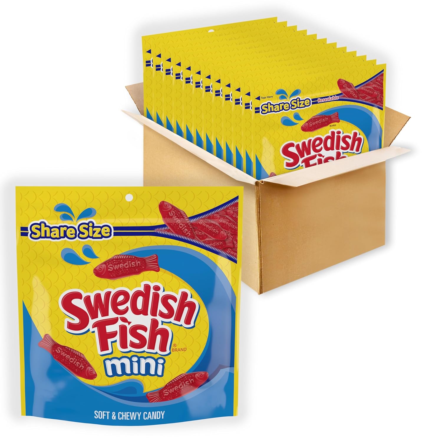 Swedish Fish Mini Soft and Chewy Candy, 12 oz Bags, 12 Count