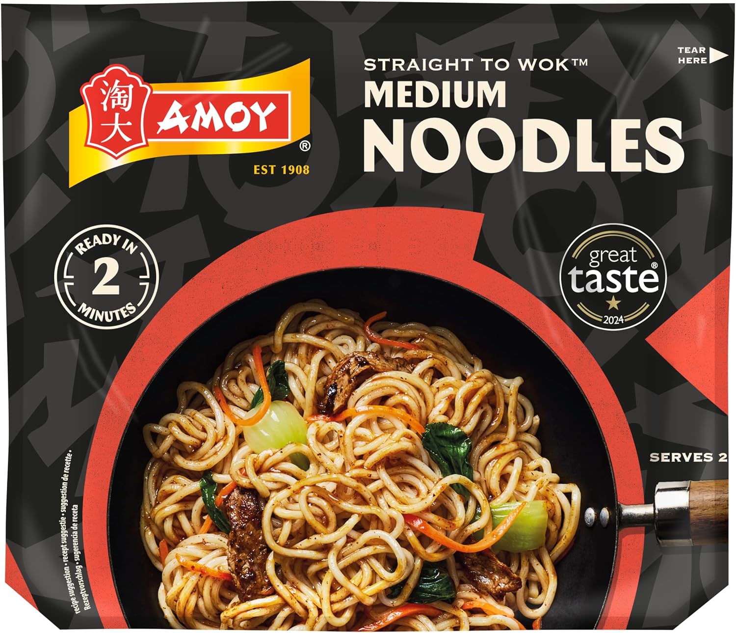 Amoy Straight to Wok Medium Noodles, 2 x 150g