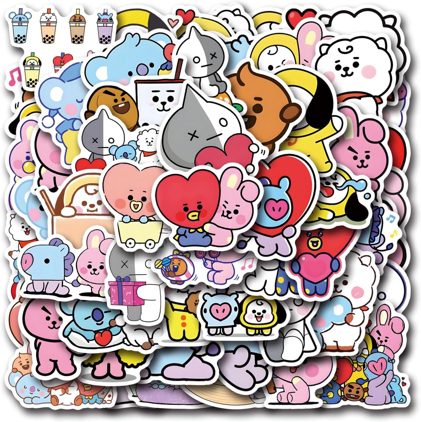 55pcs Cartoon BTS Stickers for Water Bottle,Vinyl Waterproof BT21 Stickers for Laptop,Bumper,Skateboard,Water Bottles,Computer,Phone,Stickers for Kids Teens Adult