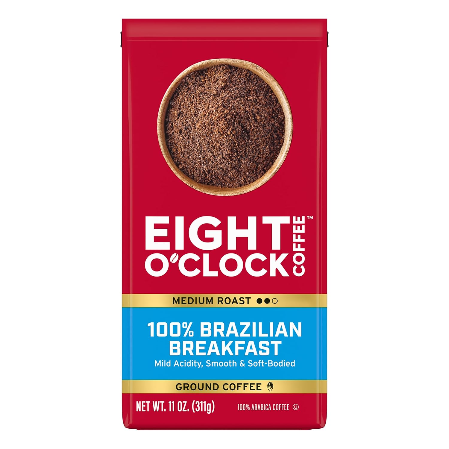 Eight O'Clock Coffee 100% Brazilian Breakfast Ground Coffee, Medium Roast, 11 Ounce (Pack of 1)