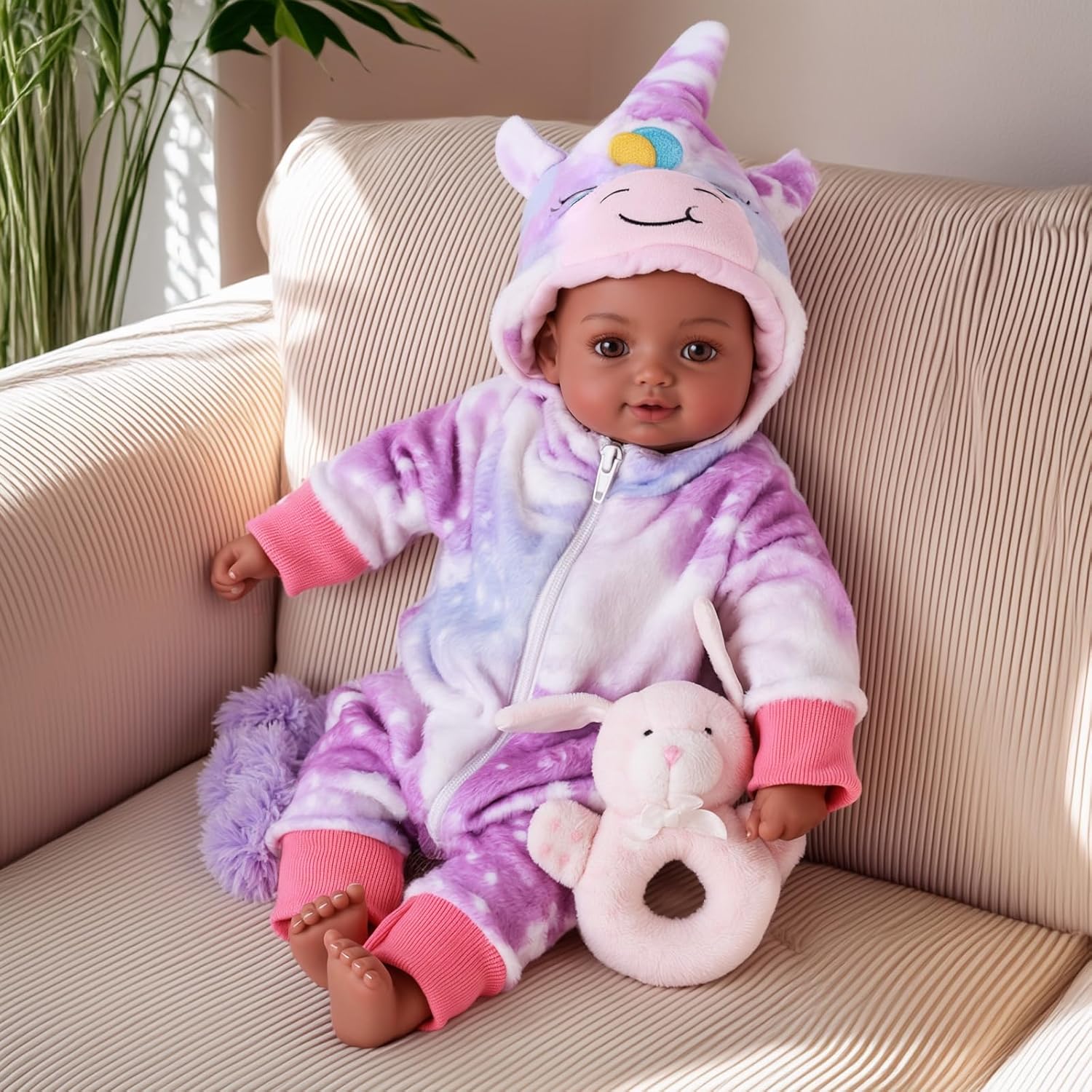 BABESIDE Black Baby Dolls, 15 Inch Realistic Cute Soft Body Baby Doll Real Life Baby Dolls with Accessories for 3+ Year Old Girls Gifts, Pretend Play, Collection