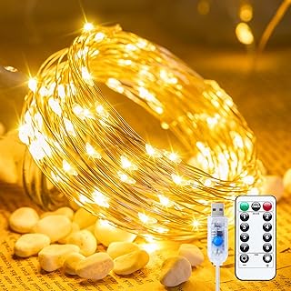 Minetom USB Fairy Lights Plug in, 66 Feet 200 LED Twinkle String Lights with Remote and Timer, Waterproof 8 Modes Starry Lights for Indoor Wreath DIY Party Wedding Christmas Decoration, Warm White