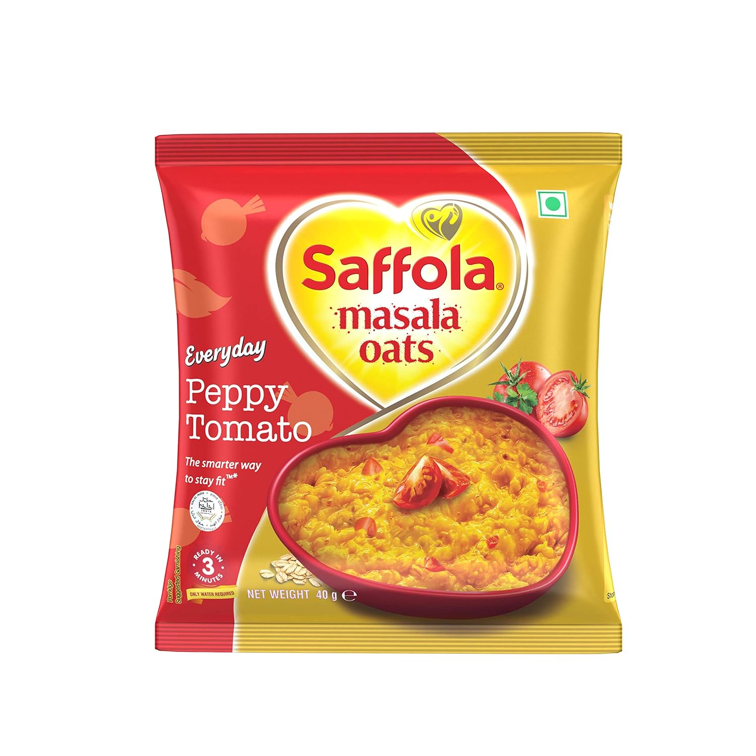 Saffola Masala Oats Peppy Tomato, 39 grams (Pack of 6) - Vegetarian - India