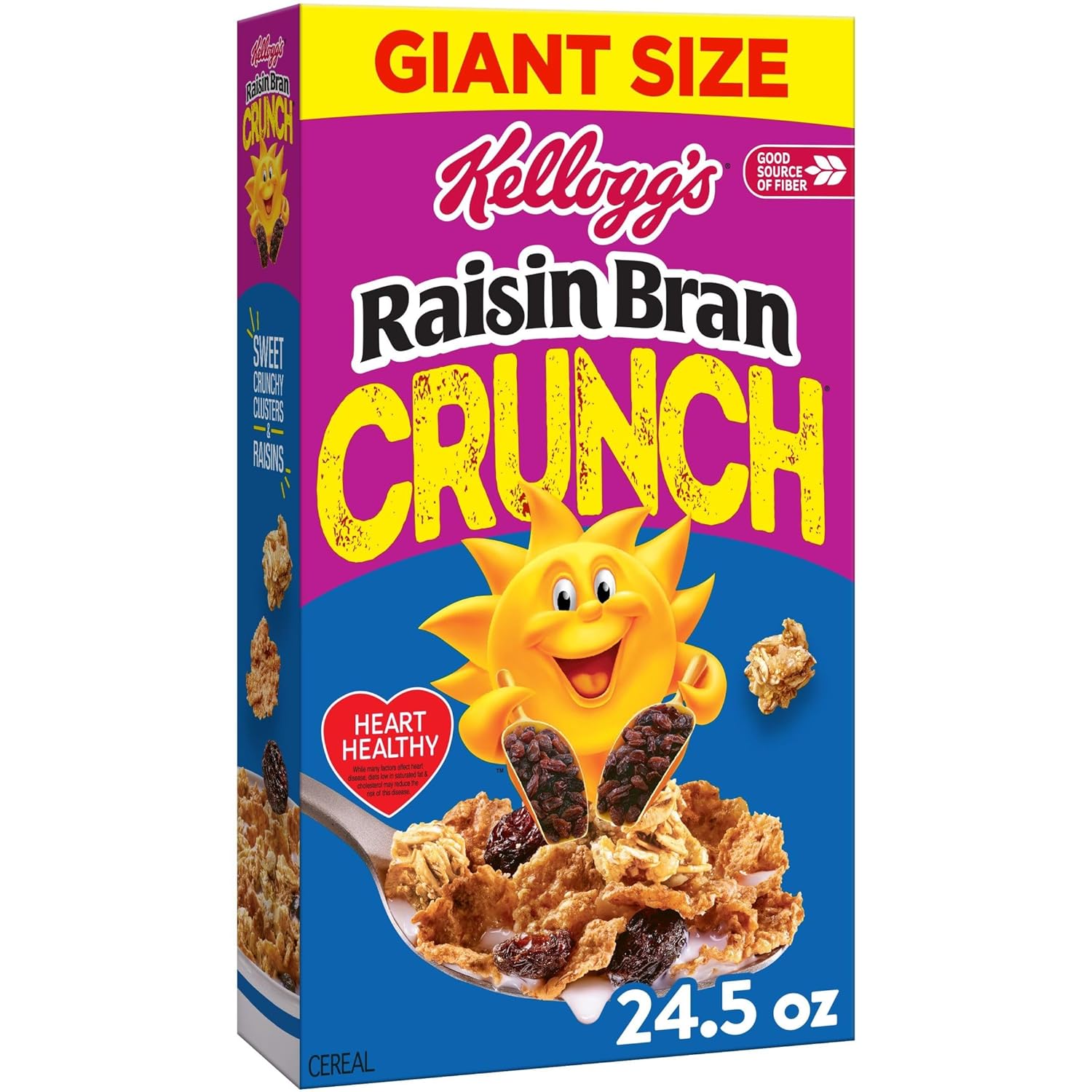 Kellogg's Raisin Bran Crunch Breakfast Cereal, Fiber Cereal, Family Breakfast, Giant Size, 24.5oz Box (1 Box)