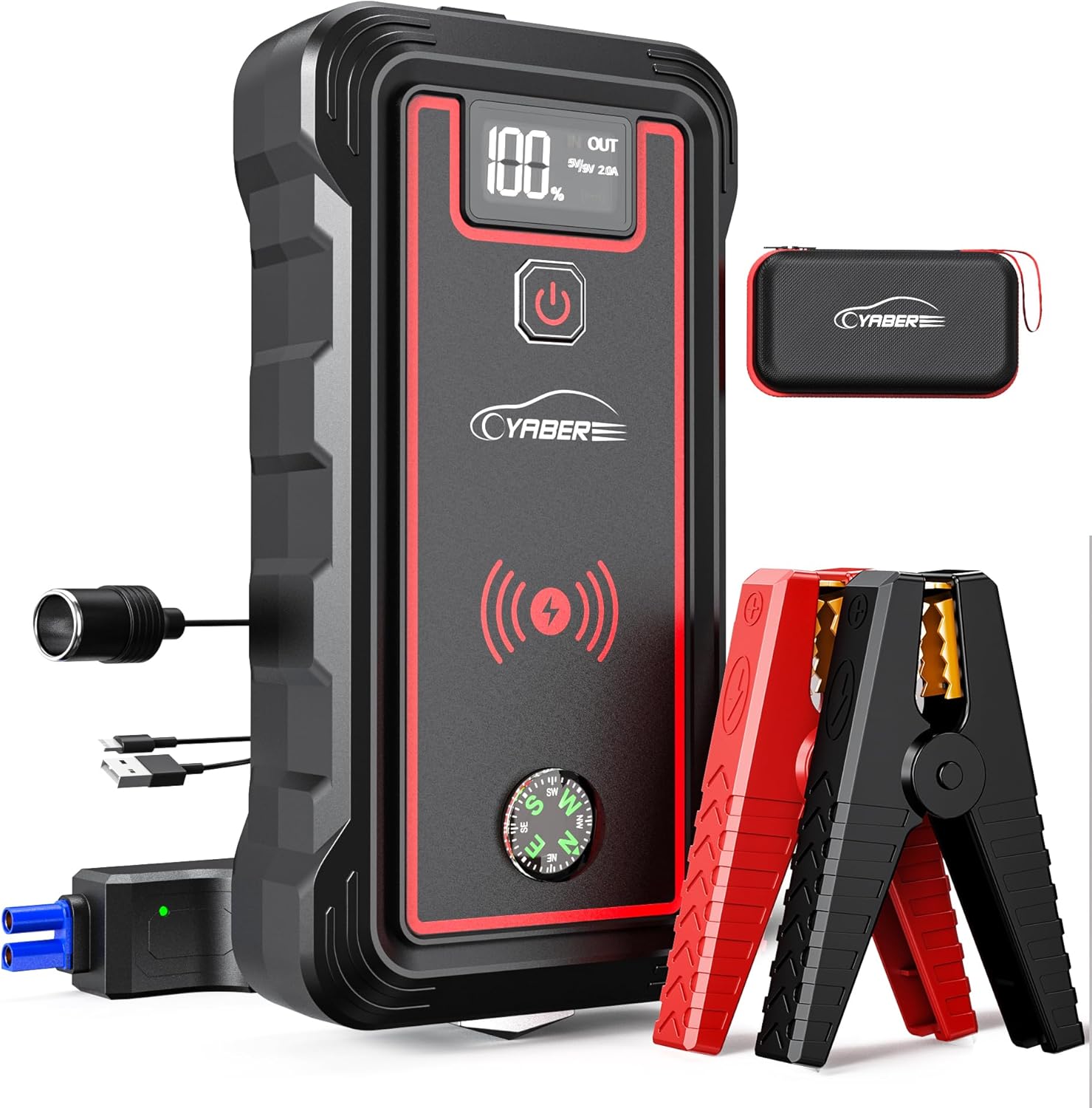 YABER Jump Starter Power Pack, 12V Car Battery Booster Jump Starter Peak 4000A 23800mAh (All Gas/8.0L Diesel) Portable Jump Starter with 10W Wireless Charger, 4 LED Modes, USB Fast Charge & LCD Screen